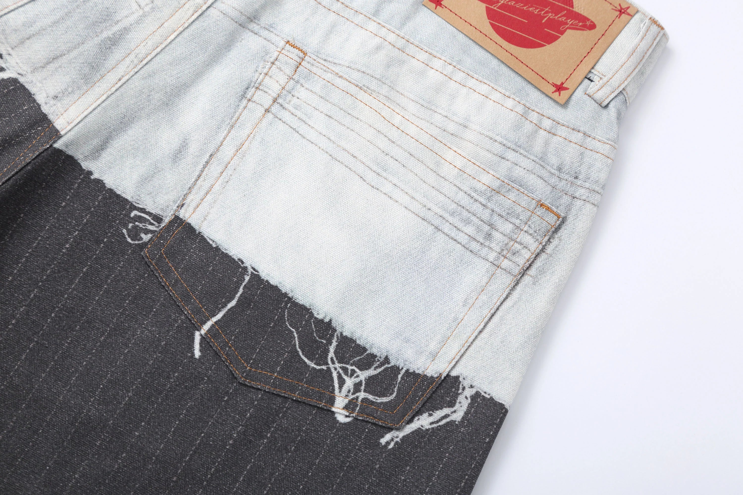 CLP Denim-Waist Pinstripe Straight-Leg Pants