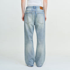 LEONSENSE Washed Ripped Frayed Straight-Leg Jeans