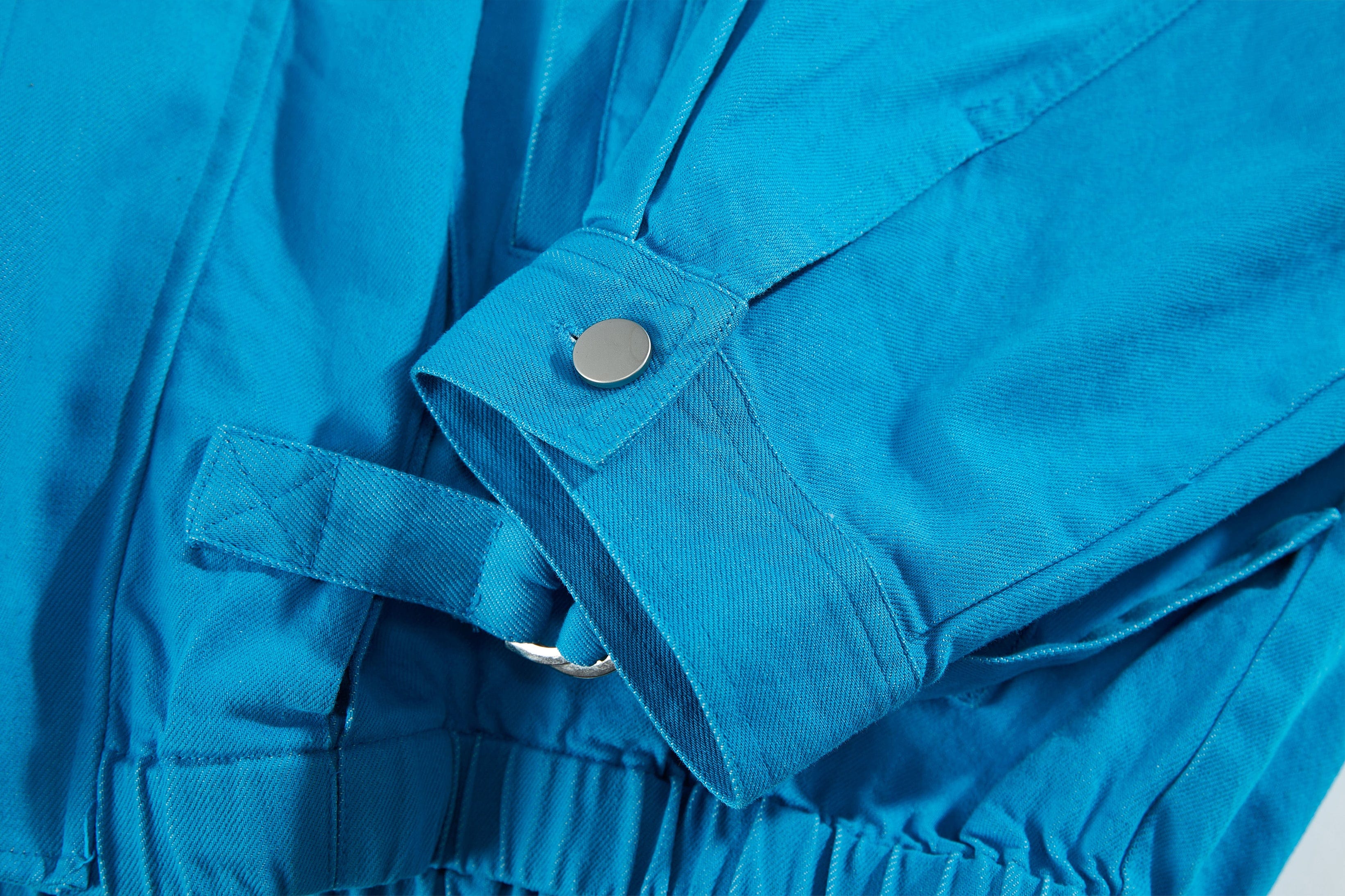 VANN VALRENCE Utility Pockets Denim Drawstring Oversized Jacket