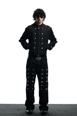 DND4DES Studded Stand Collar Raw Denim Jacket