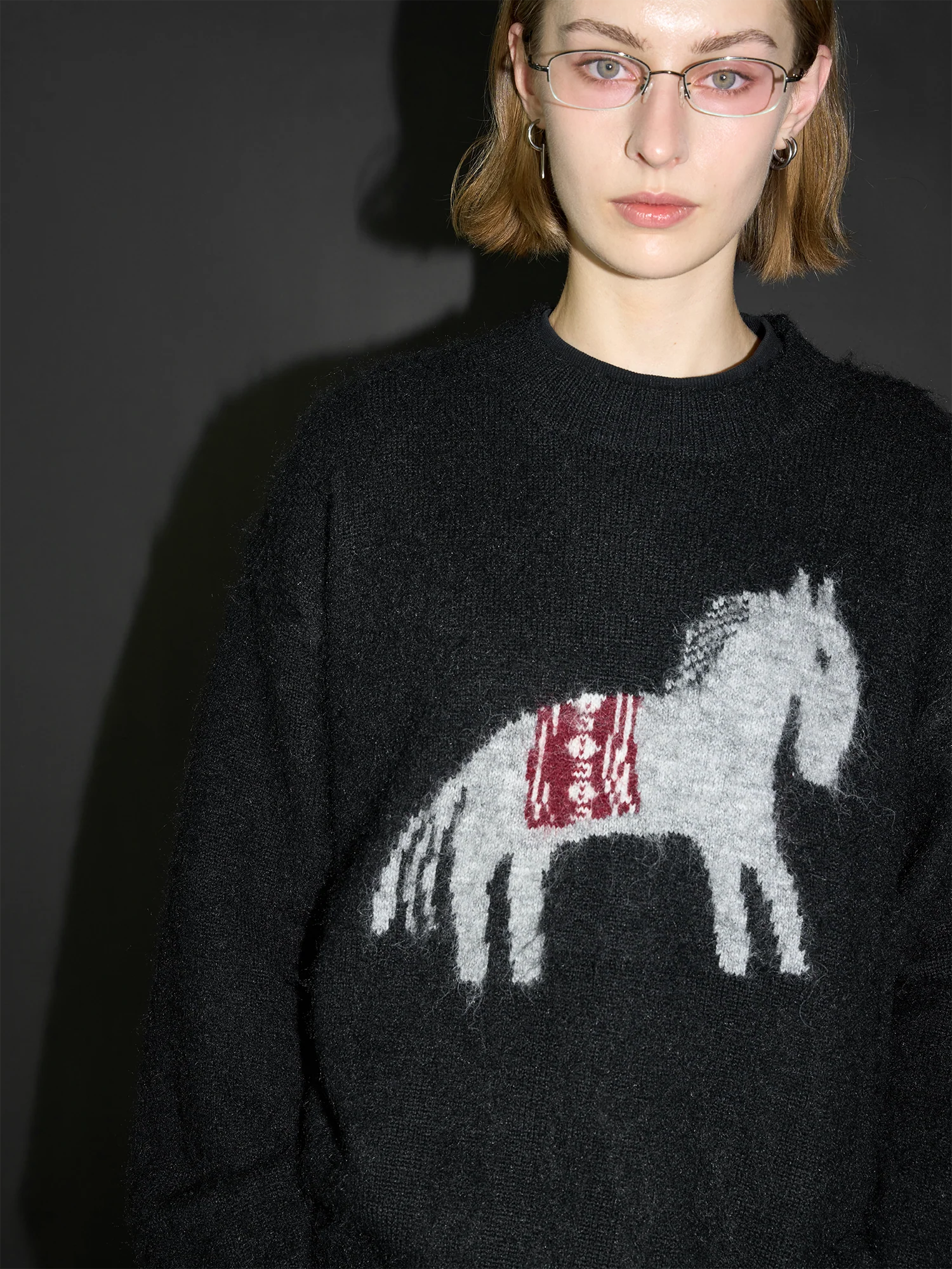LABELROOM Fuzzy Horse Jacquard Sweater