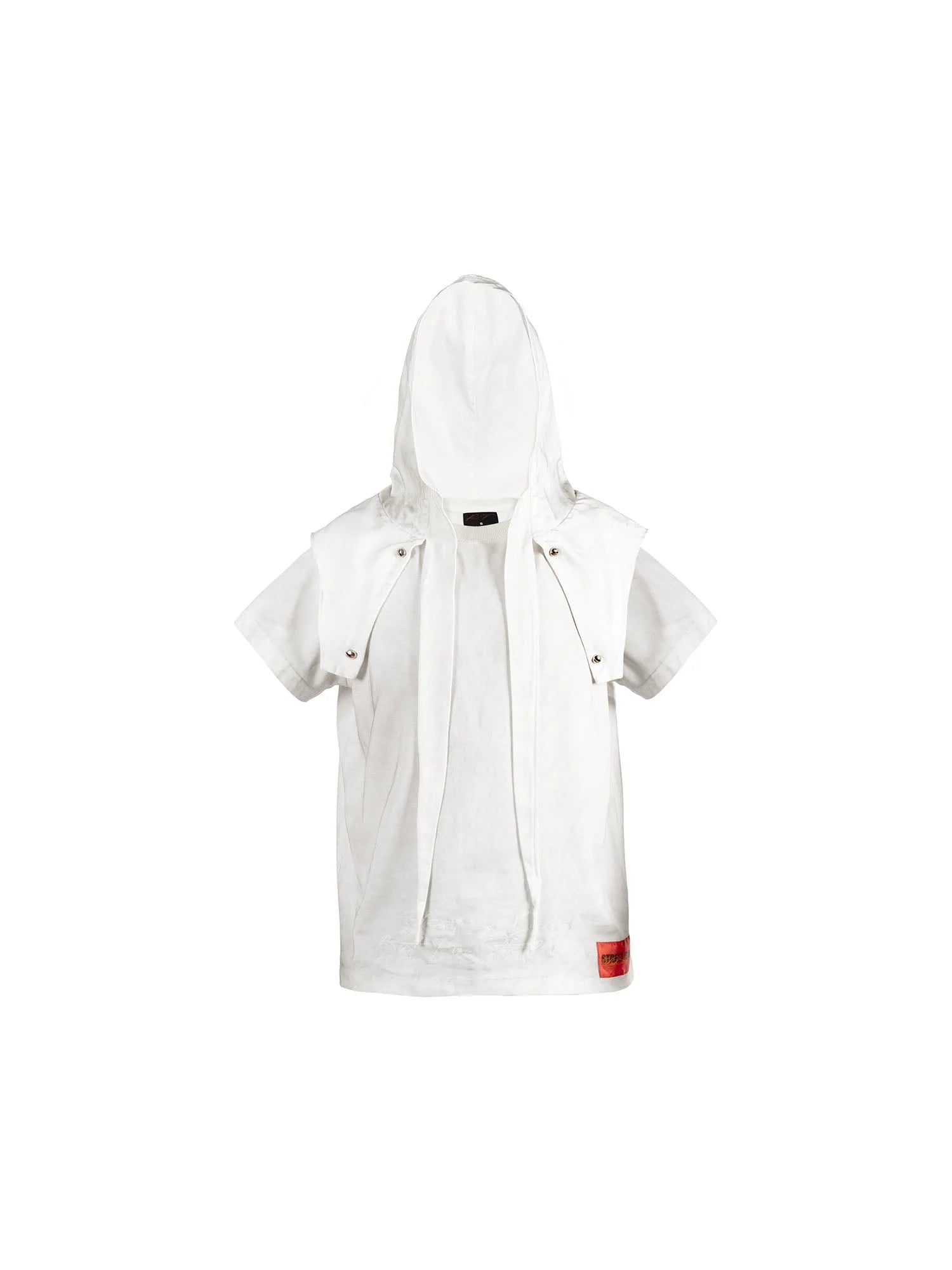 FVVO Distressed Snap-Shoulder Hooded T-Shirt