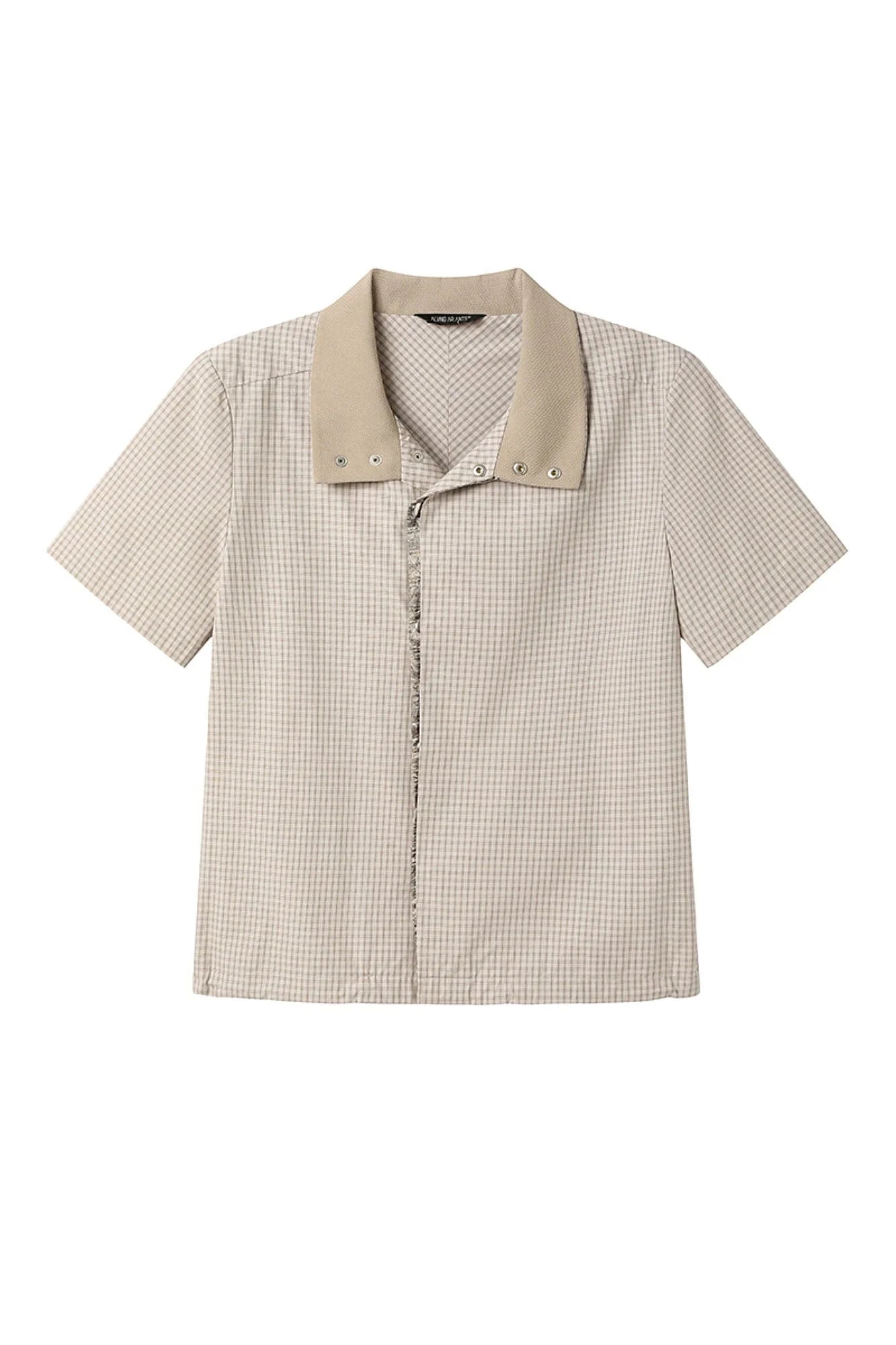 ALVNG AR ANTS Asymmetrical Snap Placket Mini Check Half Shirt