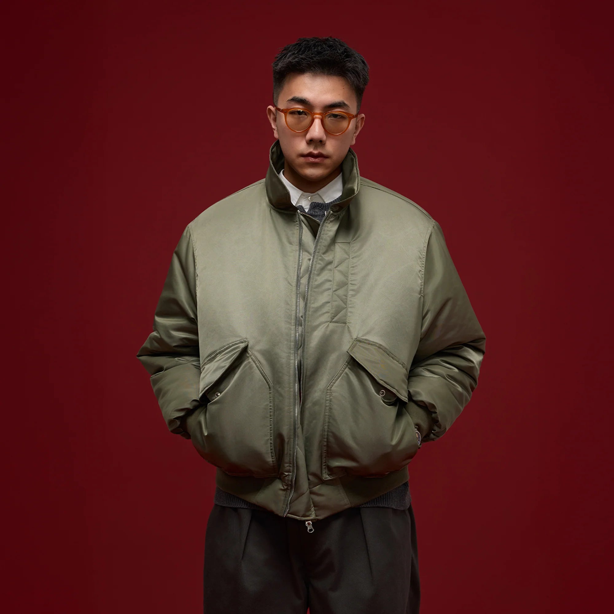 BANANA CLUB Glossy Utility Padded Bomber Jacket