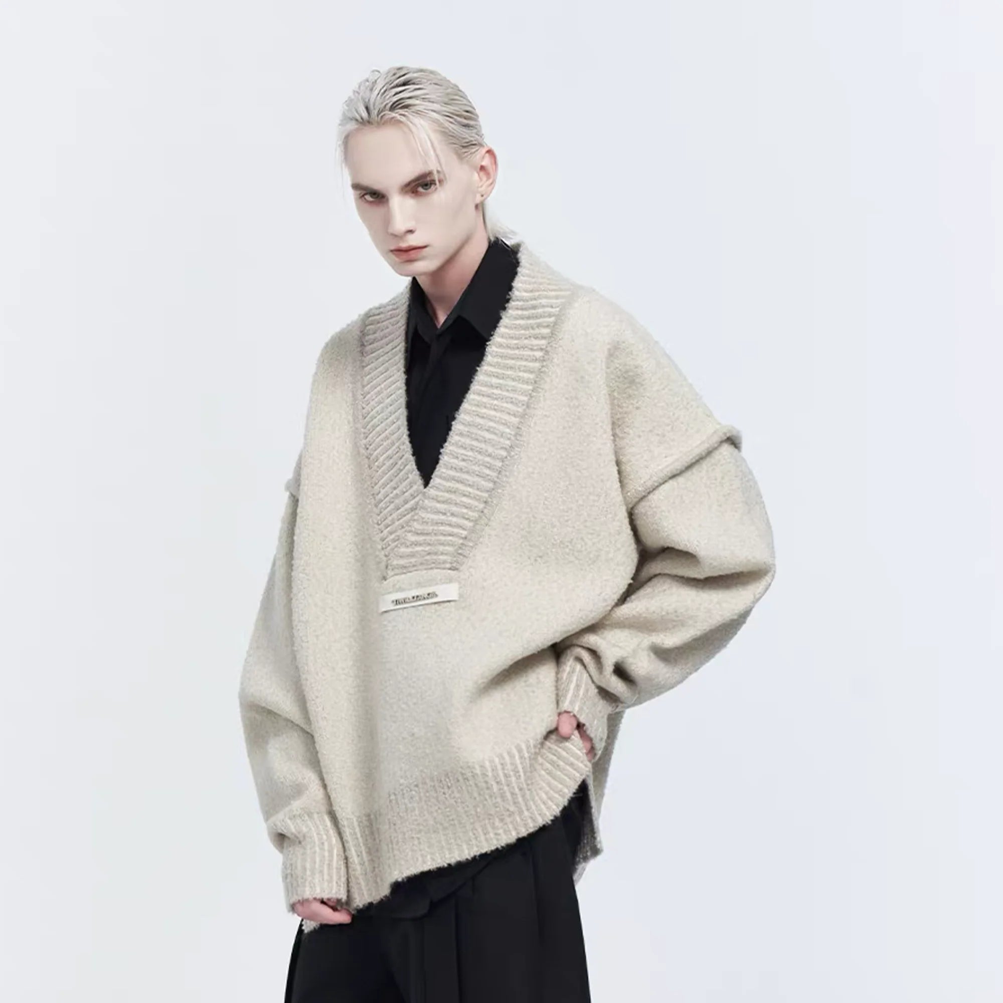TIWILLTANG Retro Oversized V-Neck Sweater