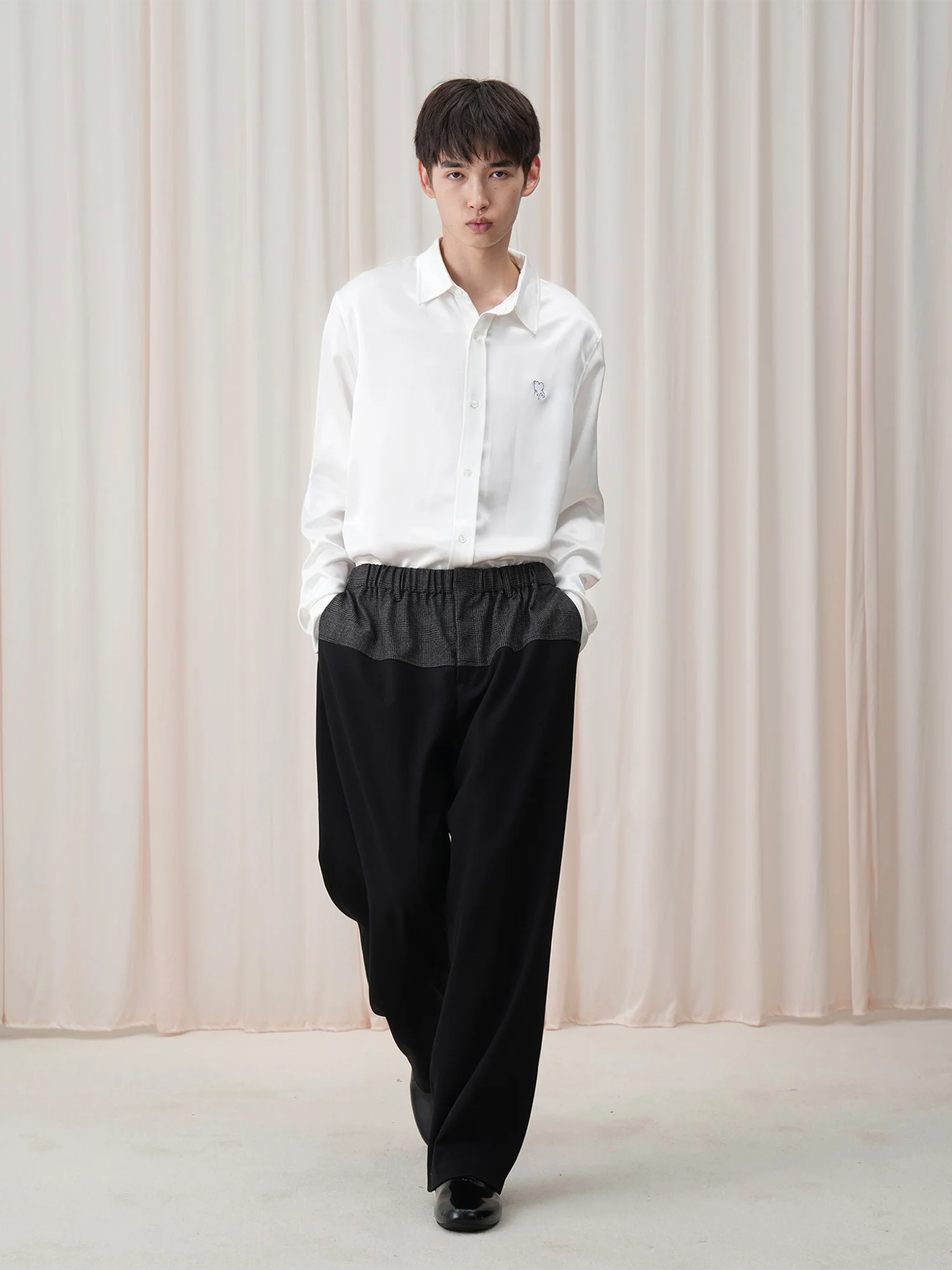 OUYANG WENJUN Contrast Spliced Elastic-Waist Trousers