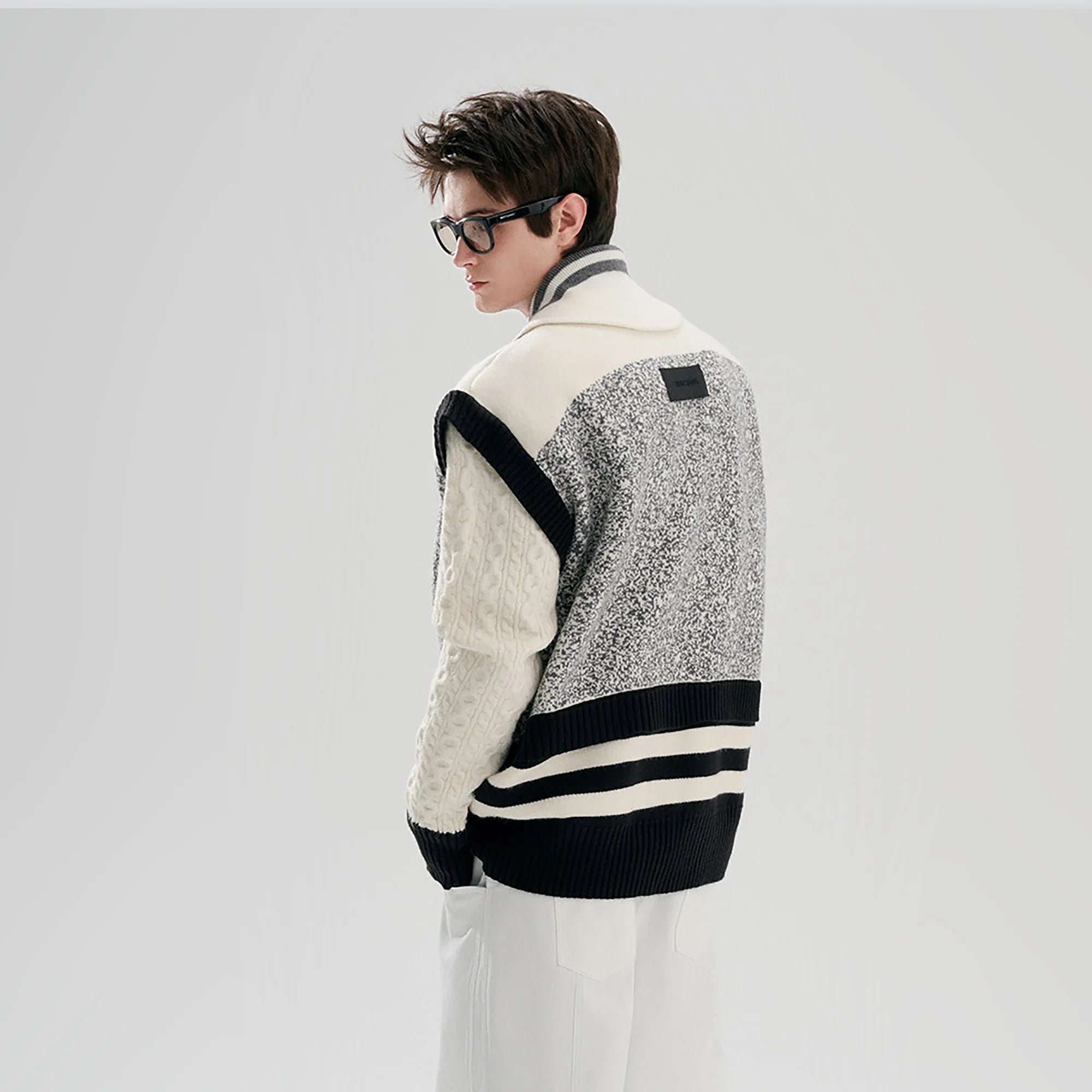 TIWILLTANG Asym Wrap Stripe-Collar Pullover