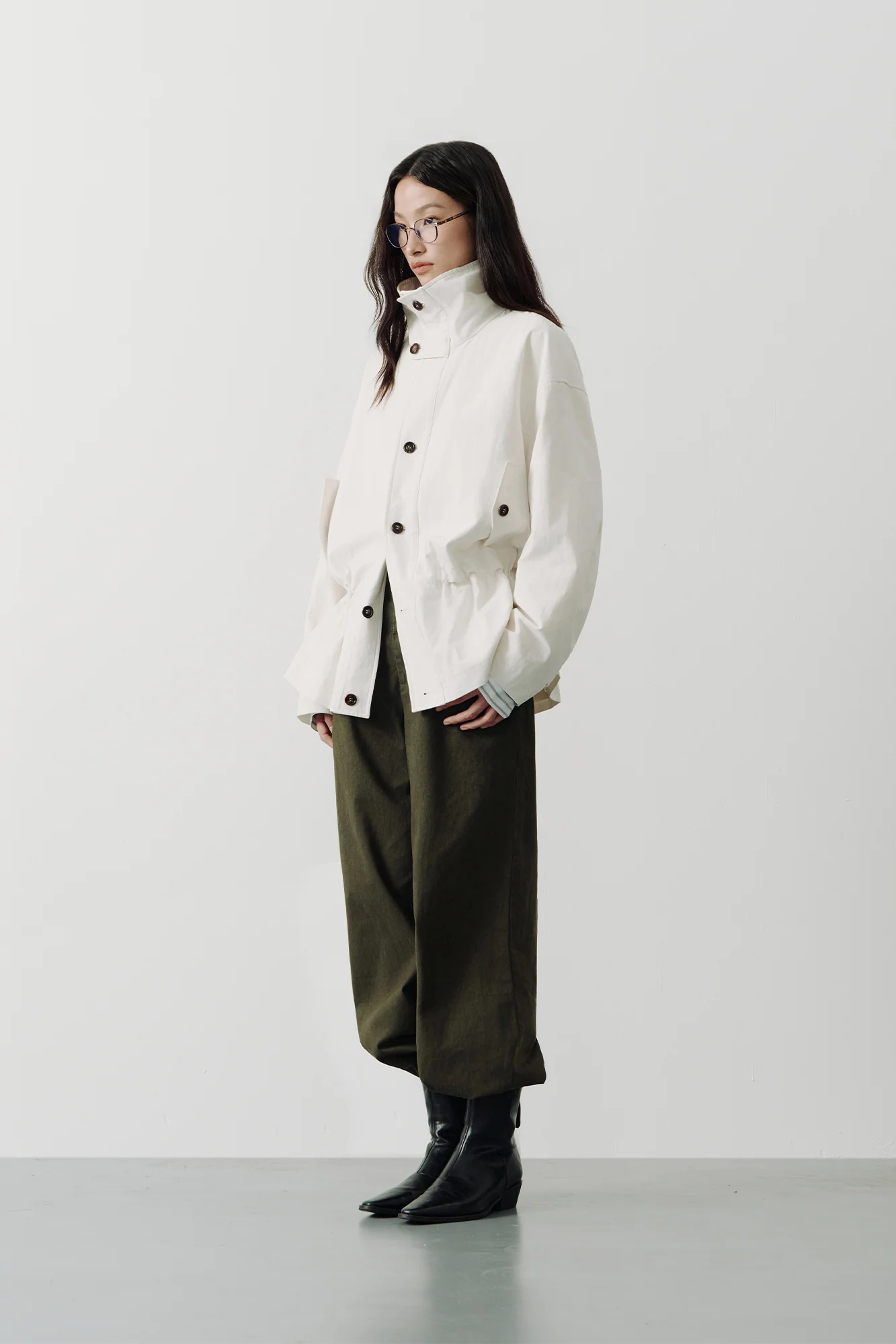 SAME FLOW Stand-Collar Drawstring-Waist Jacket