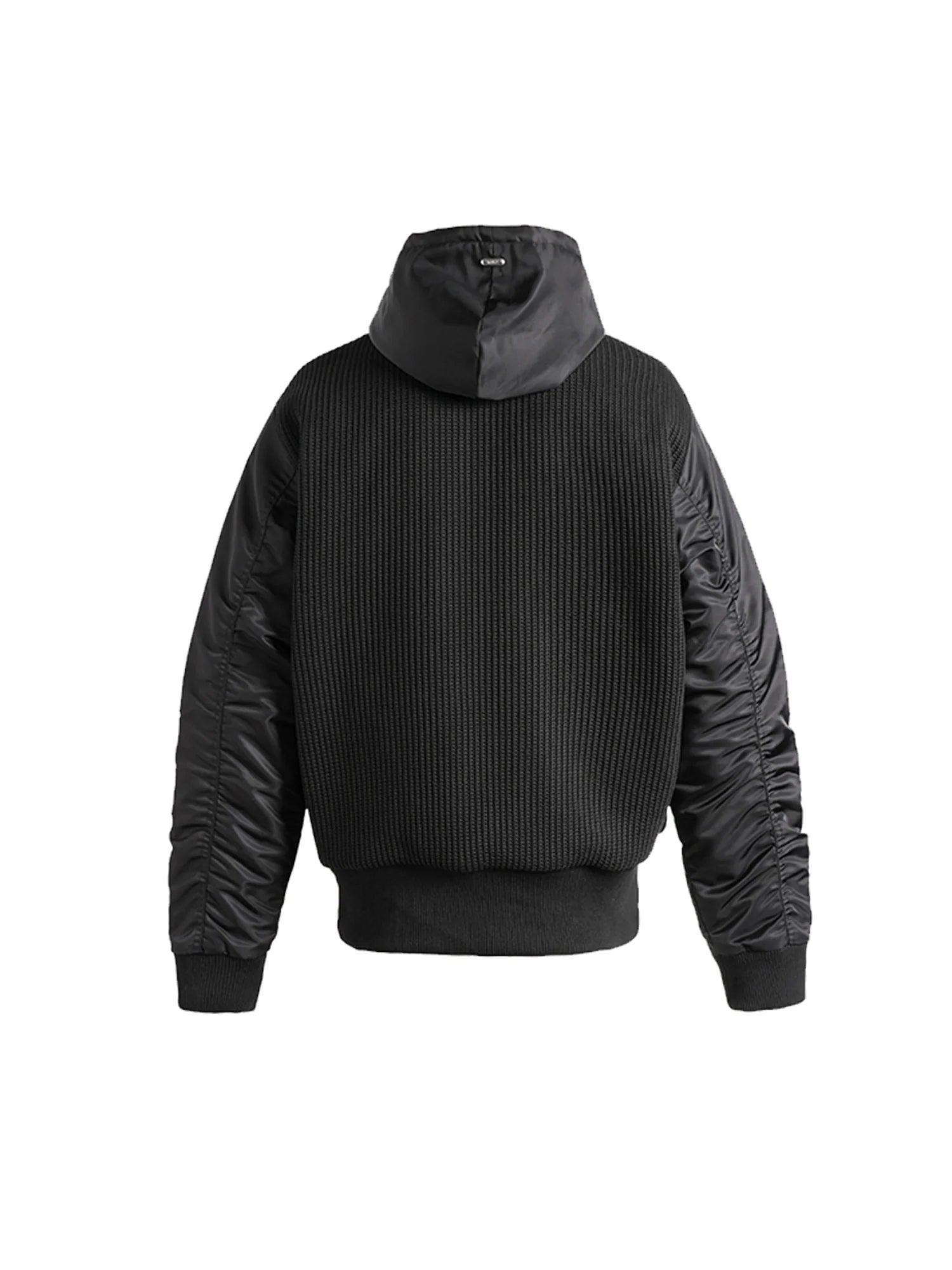 PMW Knitted Panel Ruched-Sleeve Hooded Jacket
