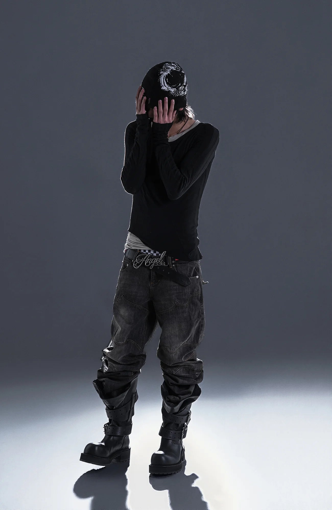 PCCVISION Washed Paneled Straight-Leg Denim