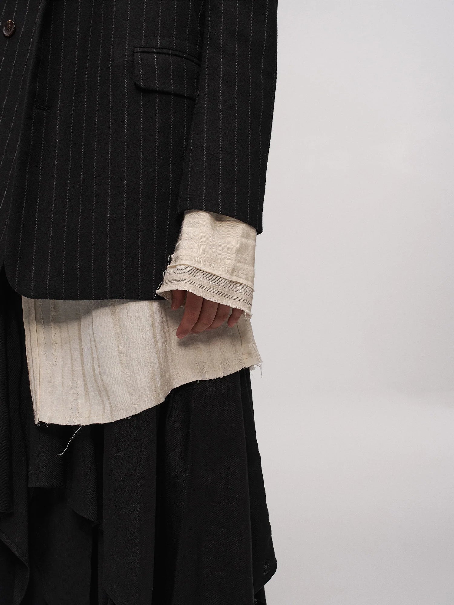 ILNya Nieternite Nifutur Asym Pinstripe Draped Flap Wool Blazer