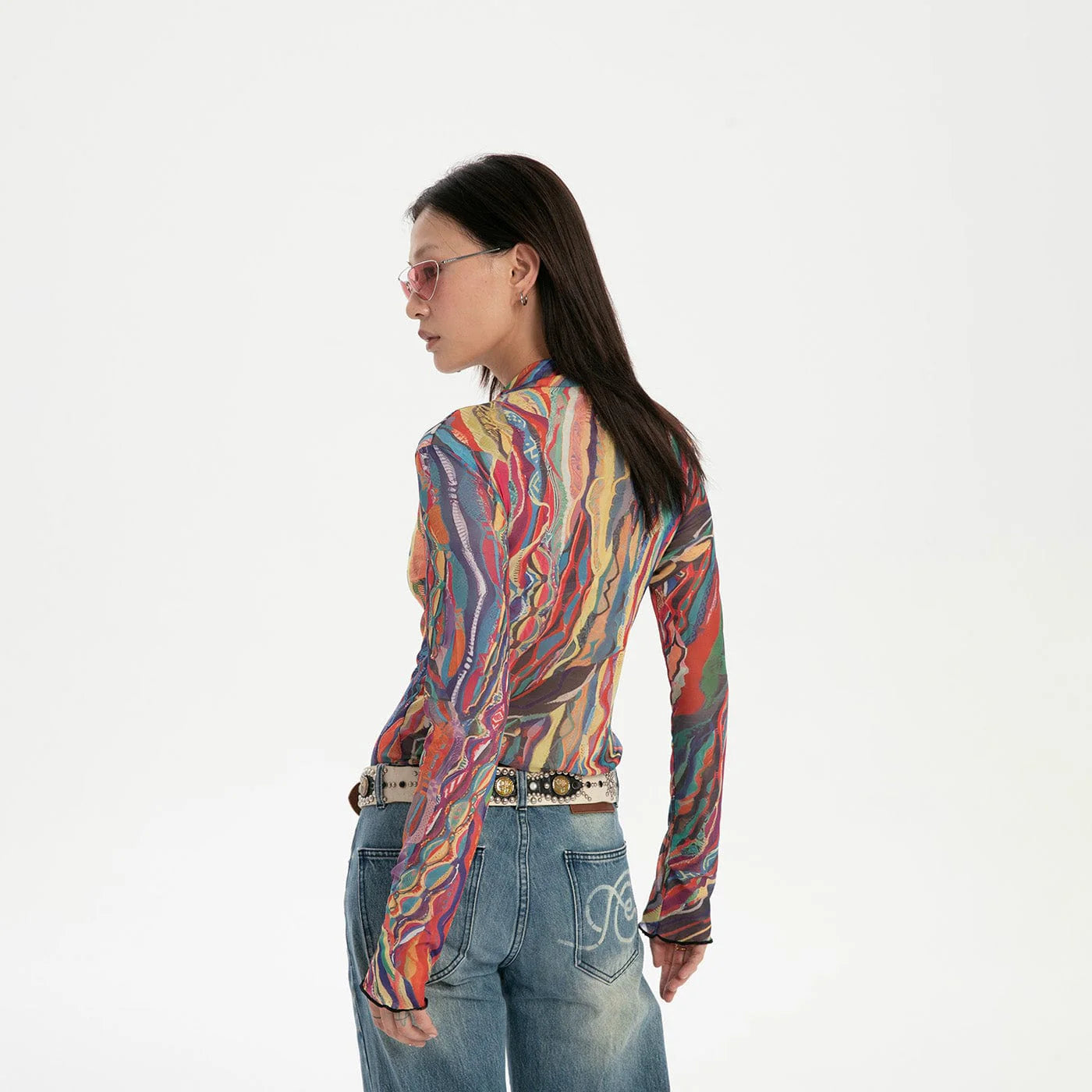 RTVG Abstract Striped Stretchy Slim-Fit L/S Tee