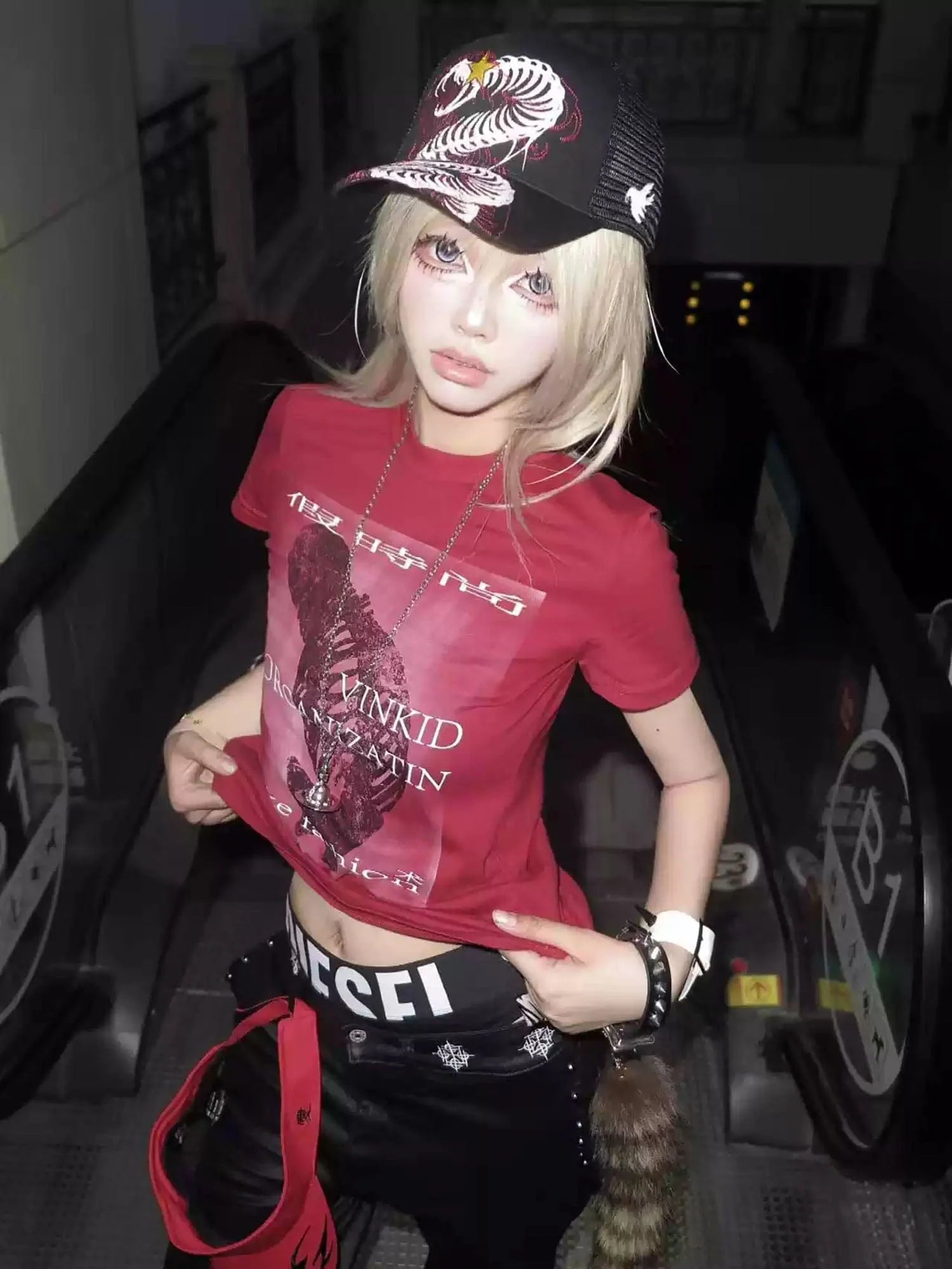 VINKID Twin Serpent Star Mesh Cap