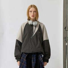 ORGANIC EMOTION Contrast Diagonal Half Zip Oversized  Windbreaker