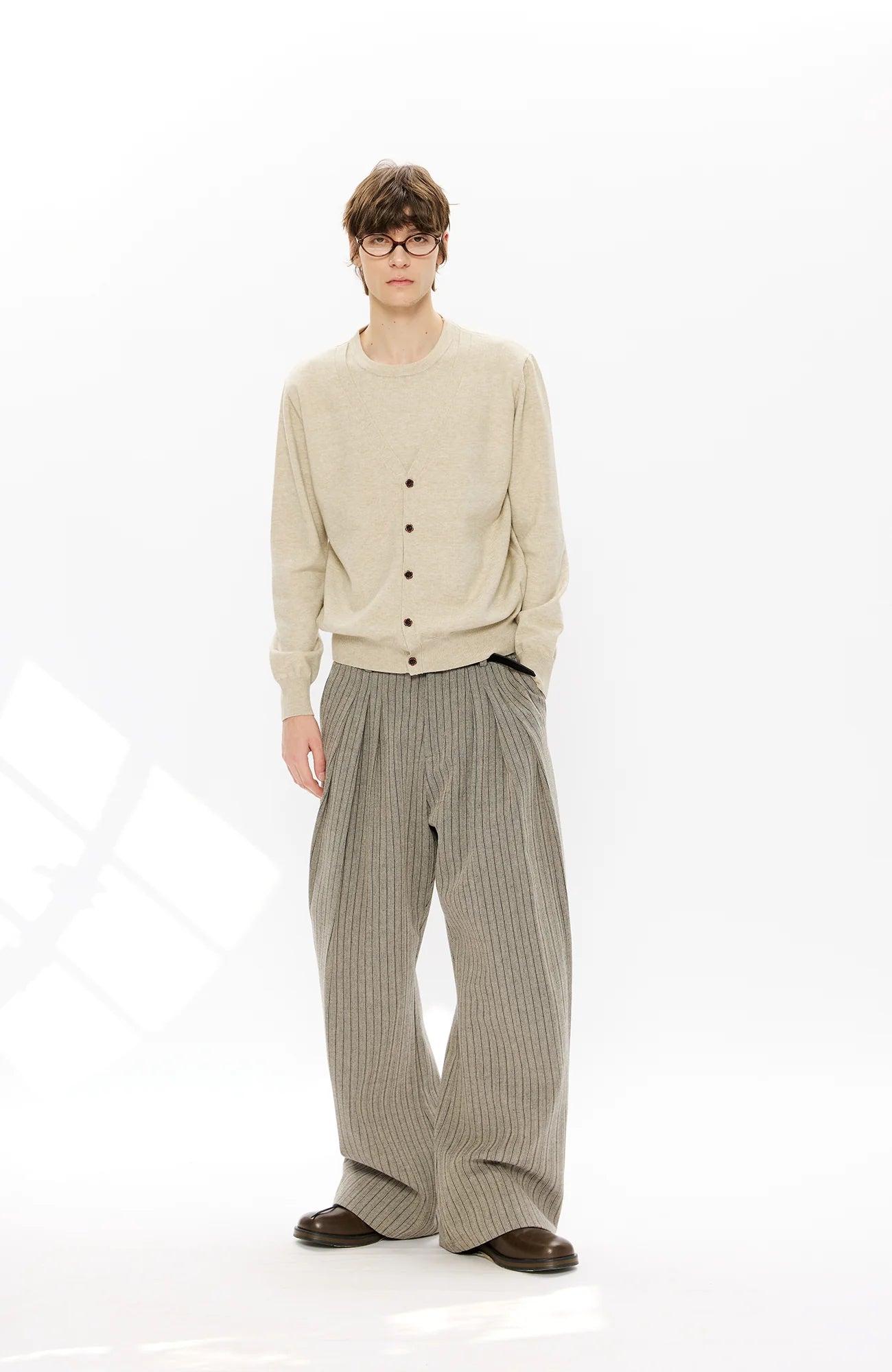 KREATE Pinstripe Pleated Draped Wide Trousers