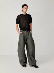 OPICLOTH Retro Curved-Cut Tailored Pants