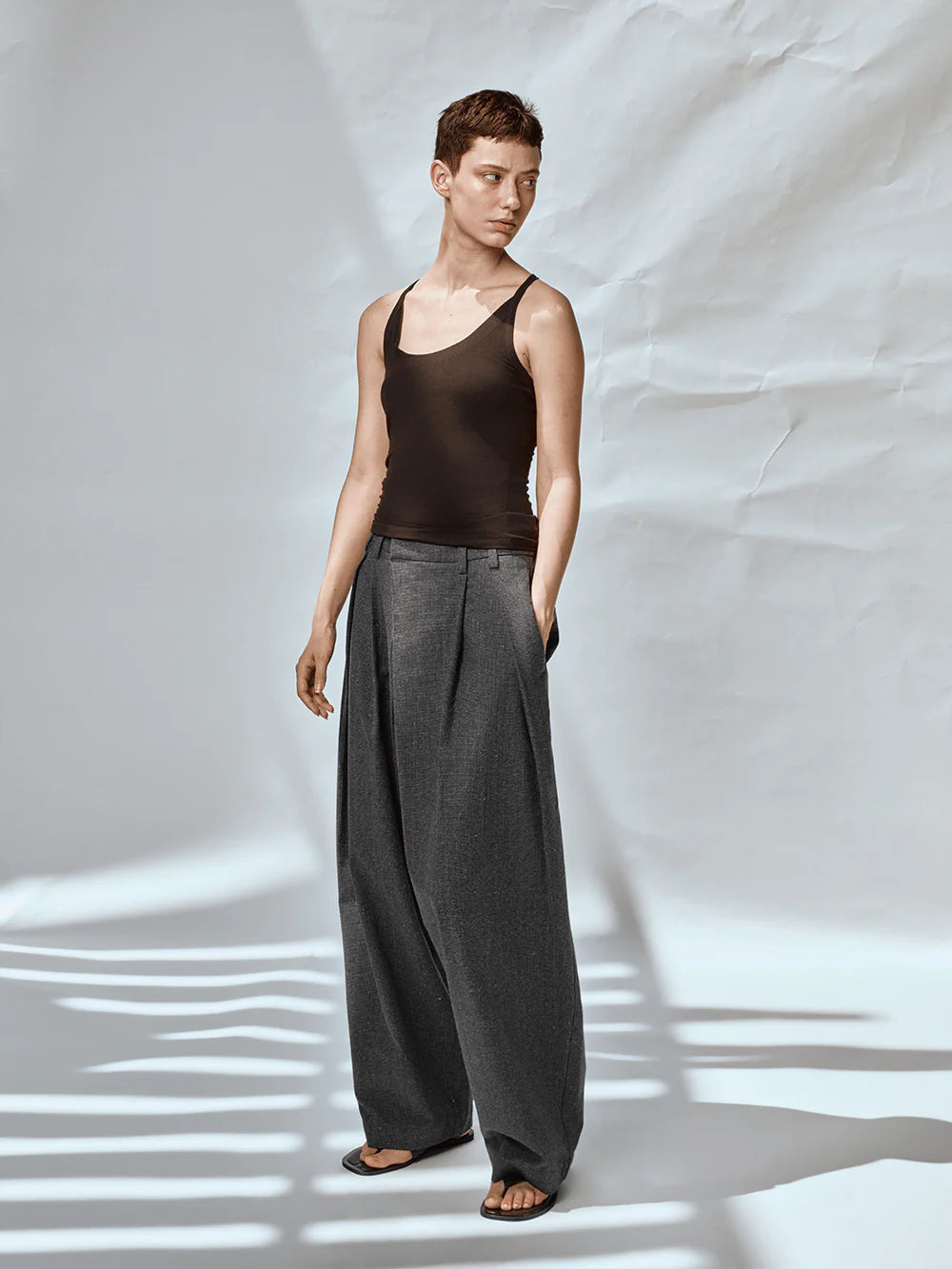 OPICLOTH Asymmetric Pleated Linen-Blend Micro Check Pants