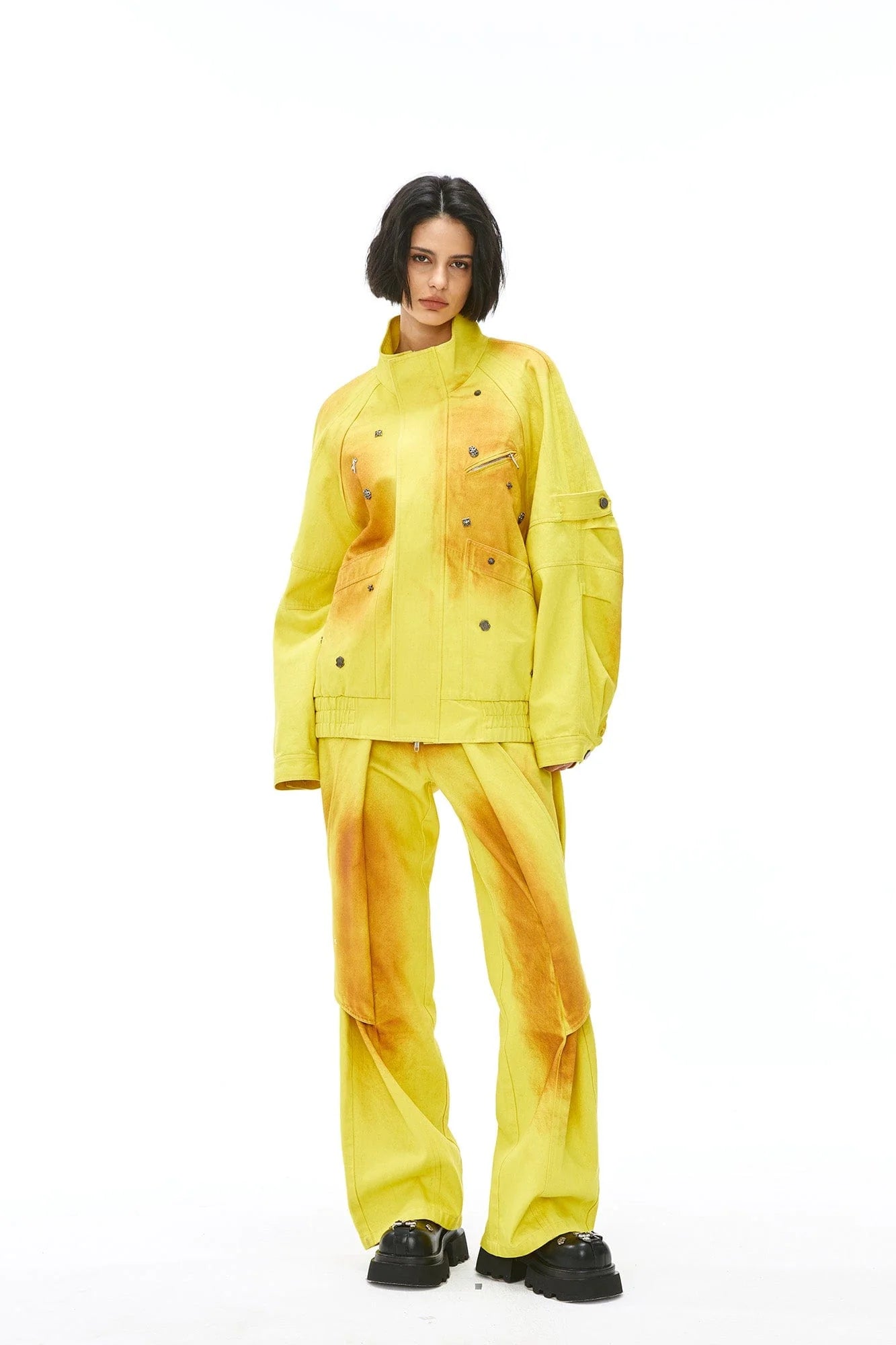 VANN VALRENCE Studded Gradient Stand Collar Oversized Jacket