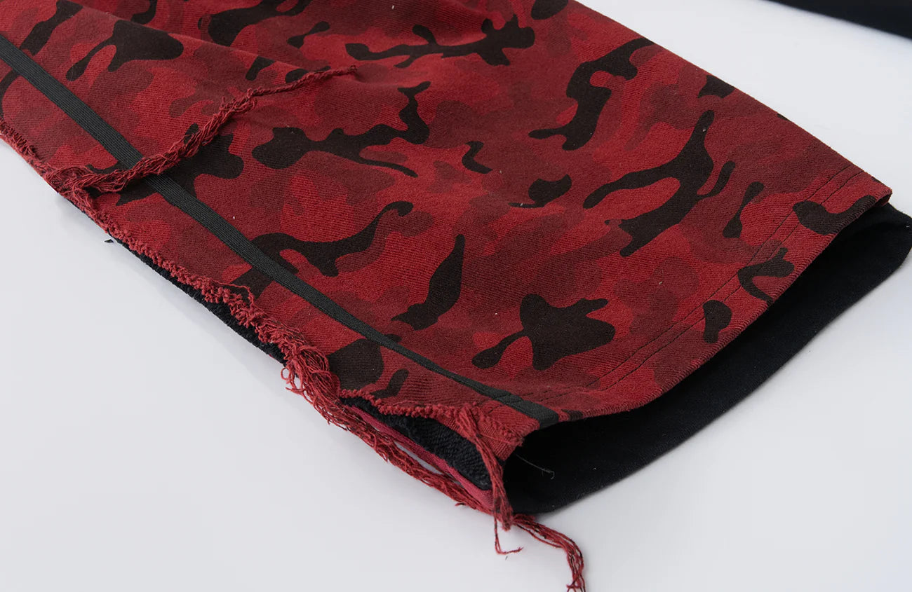MOGONGSHE Camo Contrast Panel Double-Waist Oversized Sweatpants