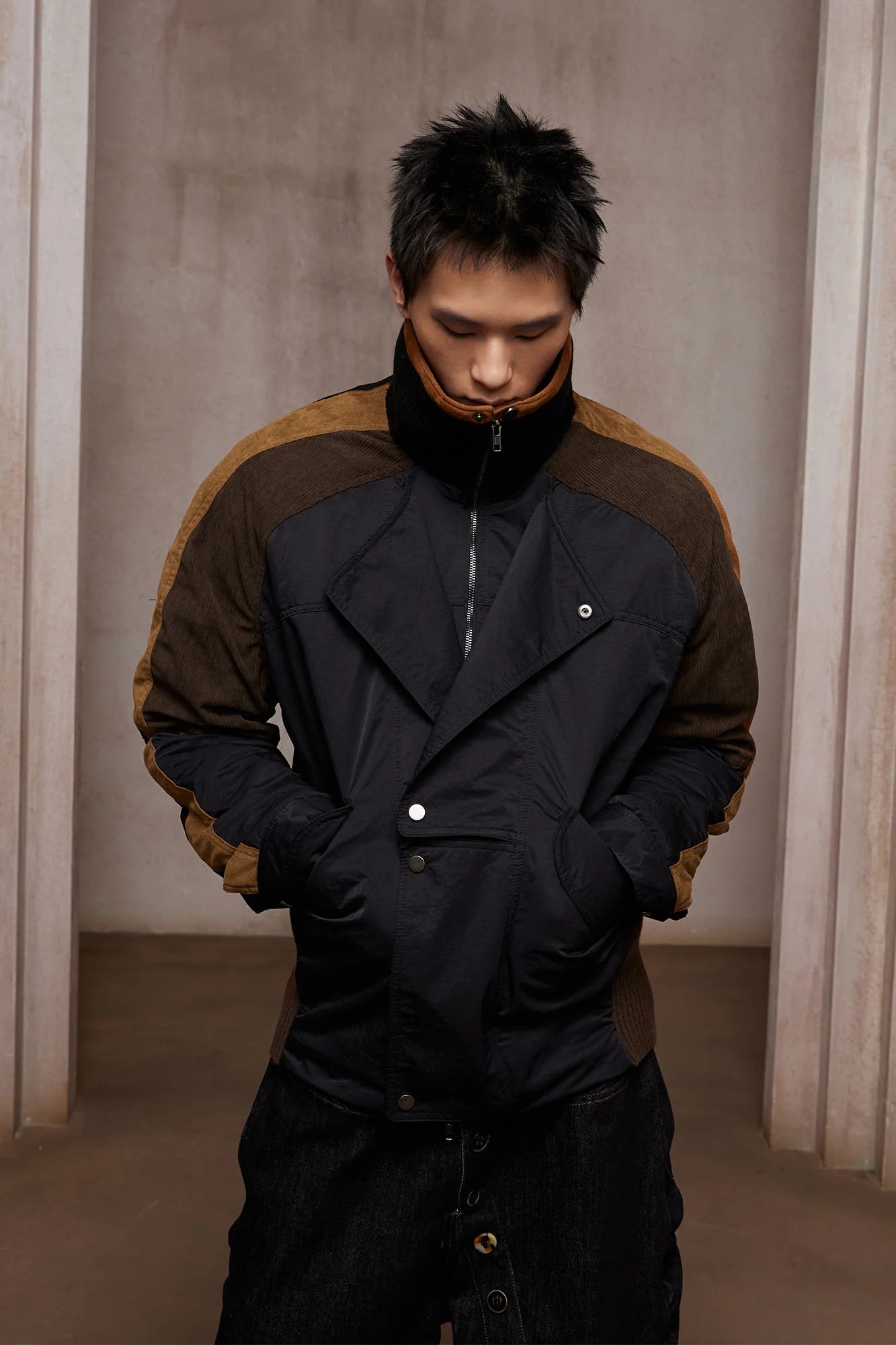 DND4DES Contrast Suede Corduroy Panel Jacket