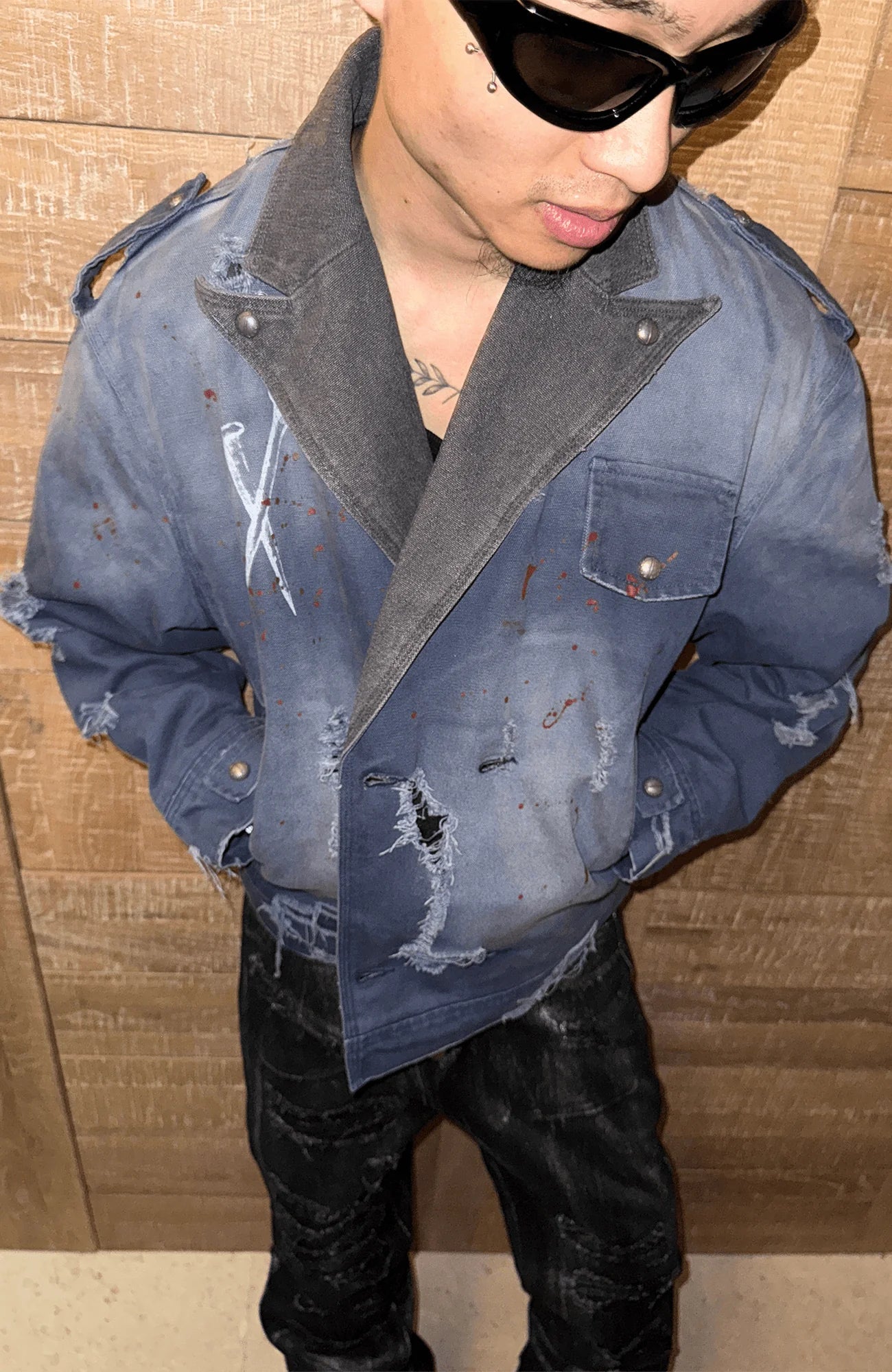 TECNINEGROUP Distressed Grunge Denim Jacket