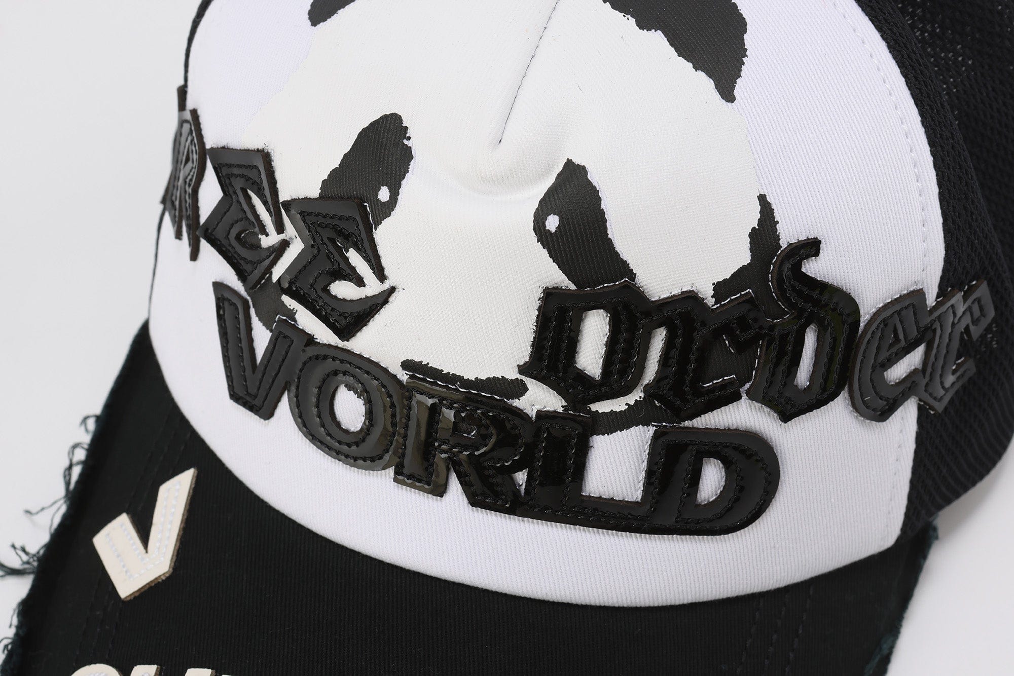 FVVO Panda Patchwork Frayed Mesh Cap