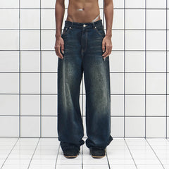 455EMBLE Washed PU-Pocket Baggy Jeans