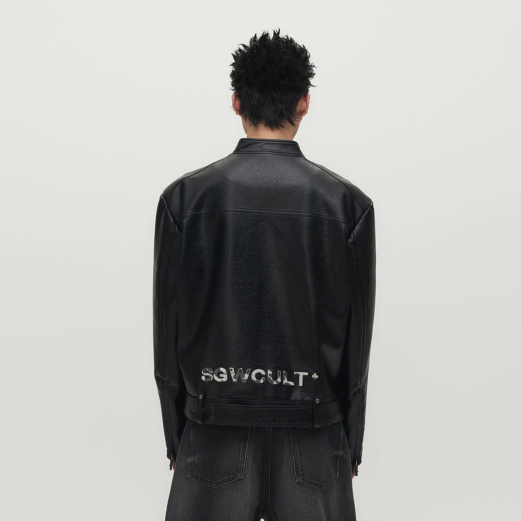 SAVAGEGROWTHWORLD Horse Patch Faux Leather Moto Jacket