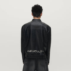 SAVAGEGROWTHWORLD Horse Patch Faux Leather Moto Jacket