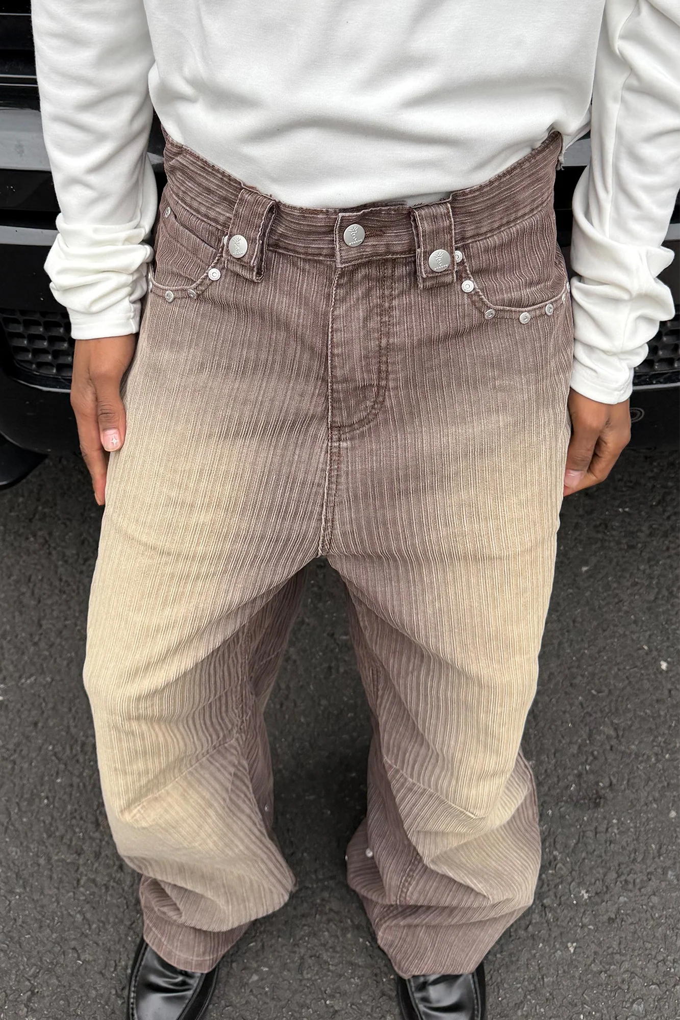 STEEPC Washed Striped Corduroy Studded Wide-Leg Pants