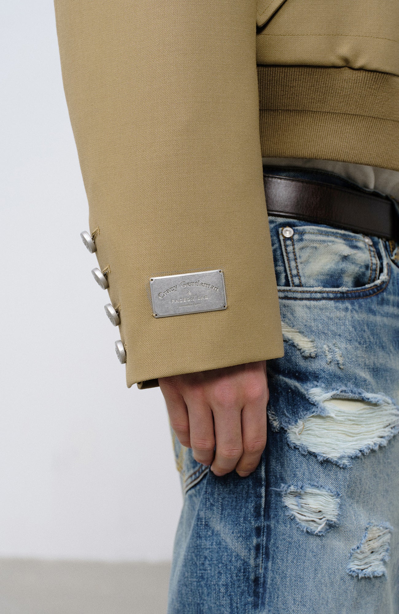 FACEONLAB Arm-Patched Bomber Jacket Khaki