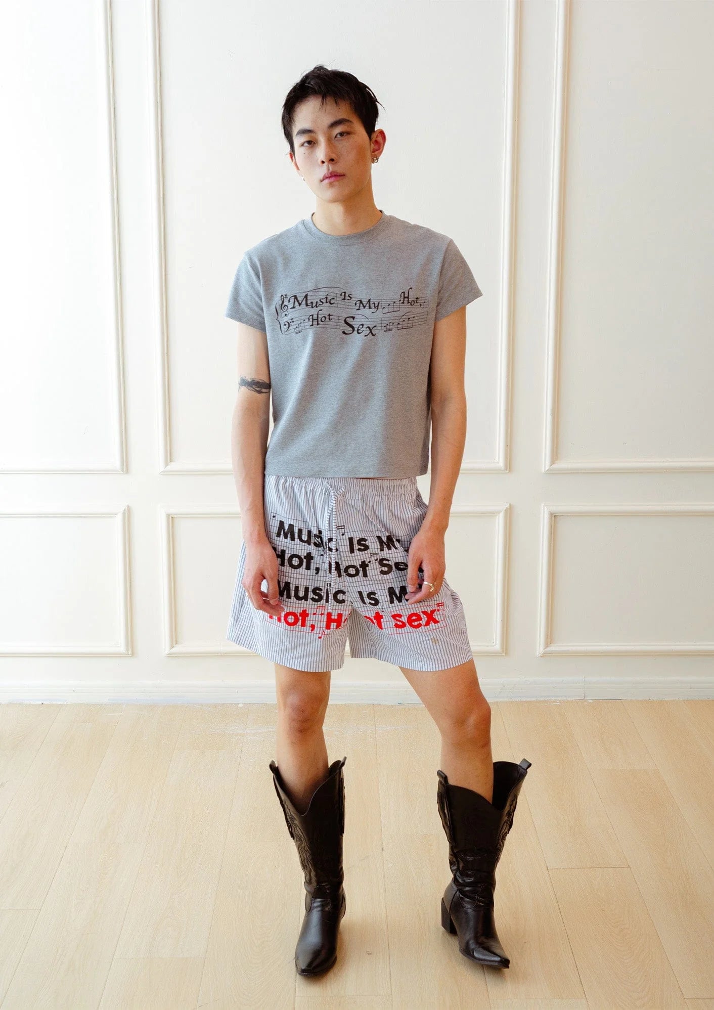 KADAKADA Stripe Slogan Graphic Lounge Shorts