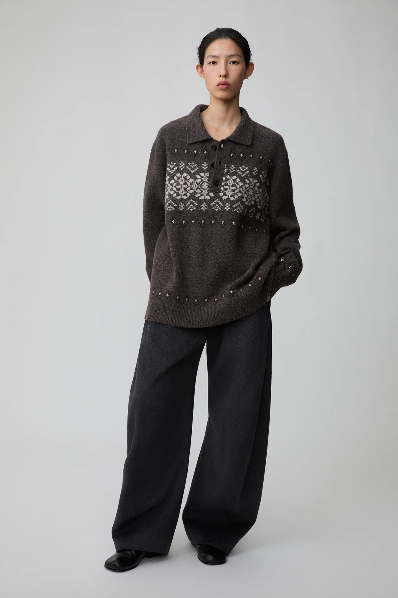 OPICLOTH Fair Isle Knit Polo Sweater