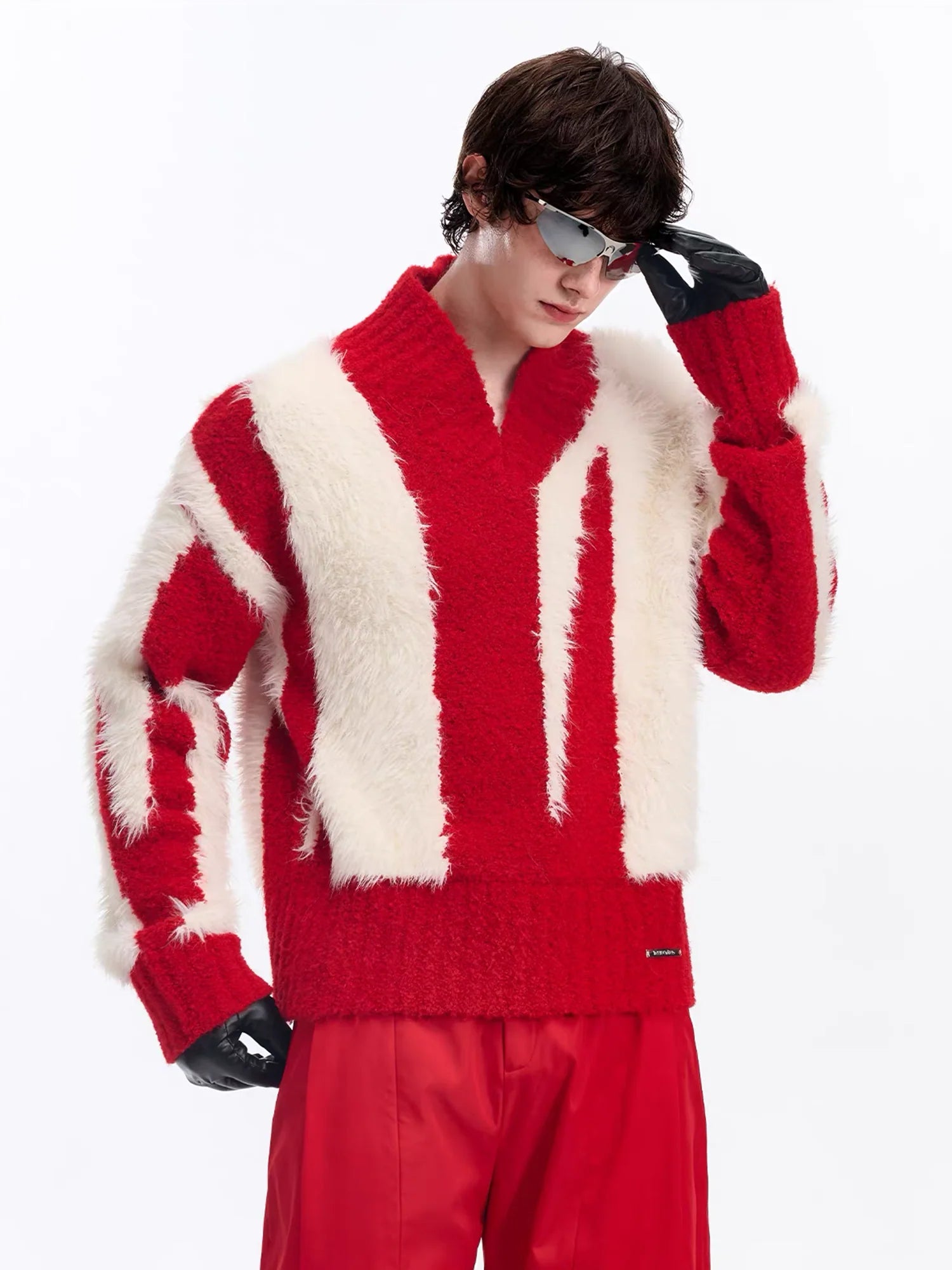 TIWILLTANG Fuzzy Faux-Mink Contrast Sweater