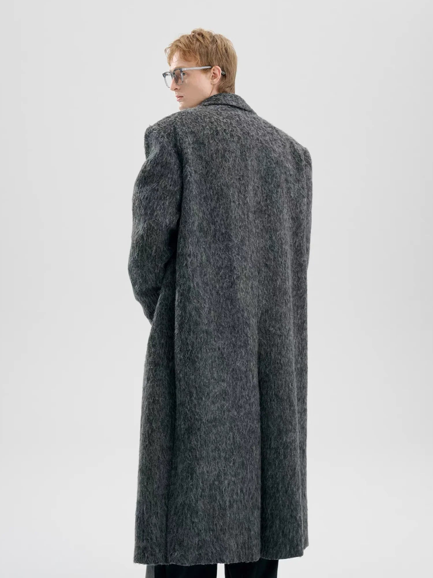 TIWILLTANG Fuzzy Double-Breasted Oversized Long Coat