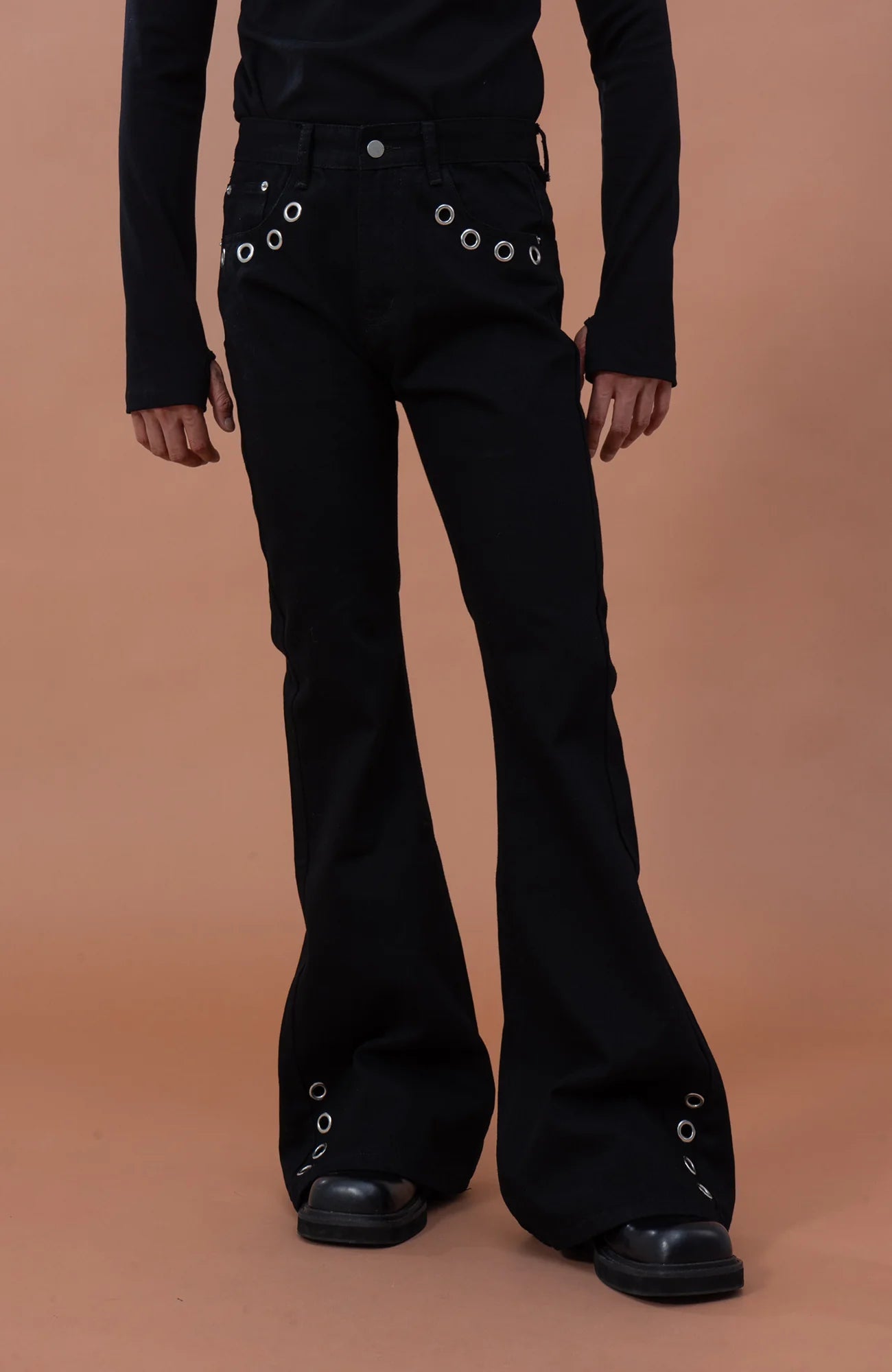 CLP Eyelet-Stud Stacked Hem Flared Jeans