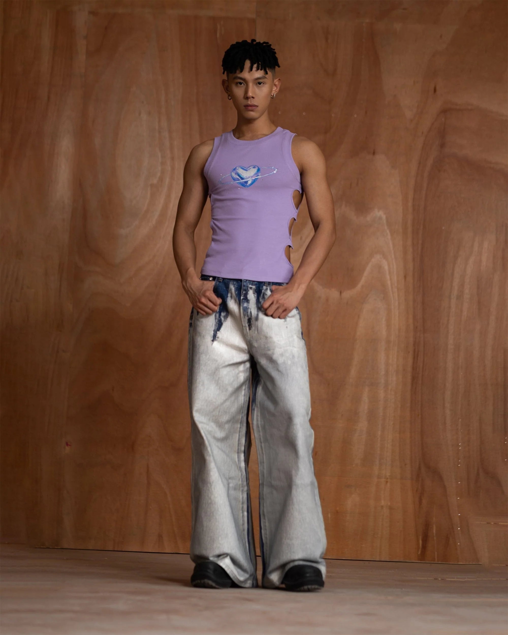 CLP Metallic Heart Slim Hollowed Tank Top Purple
