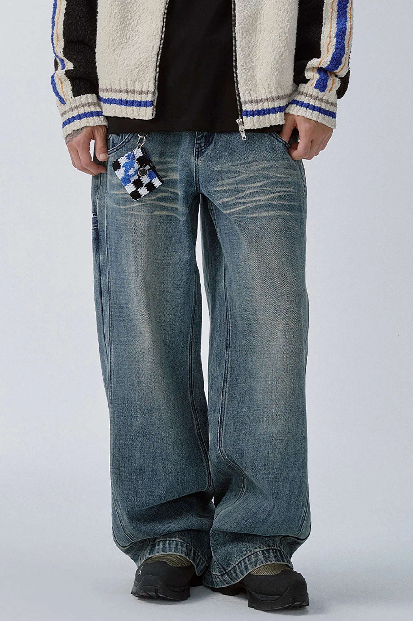 F2CE Double Waistband Washed Wide-Leg Jeans