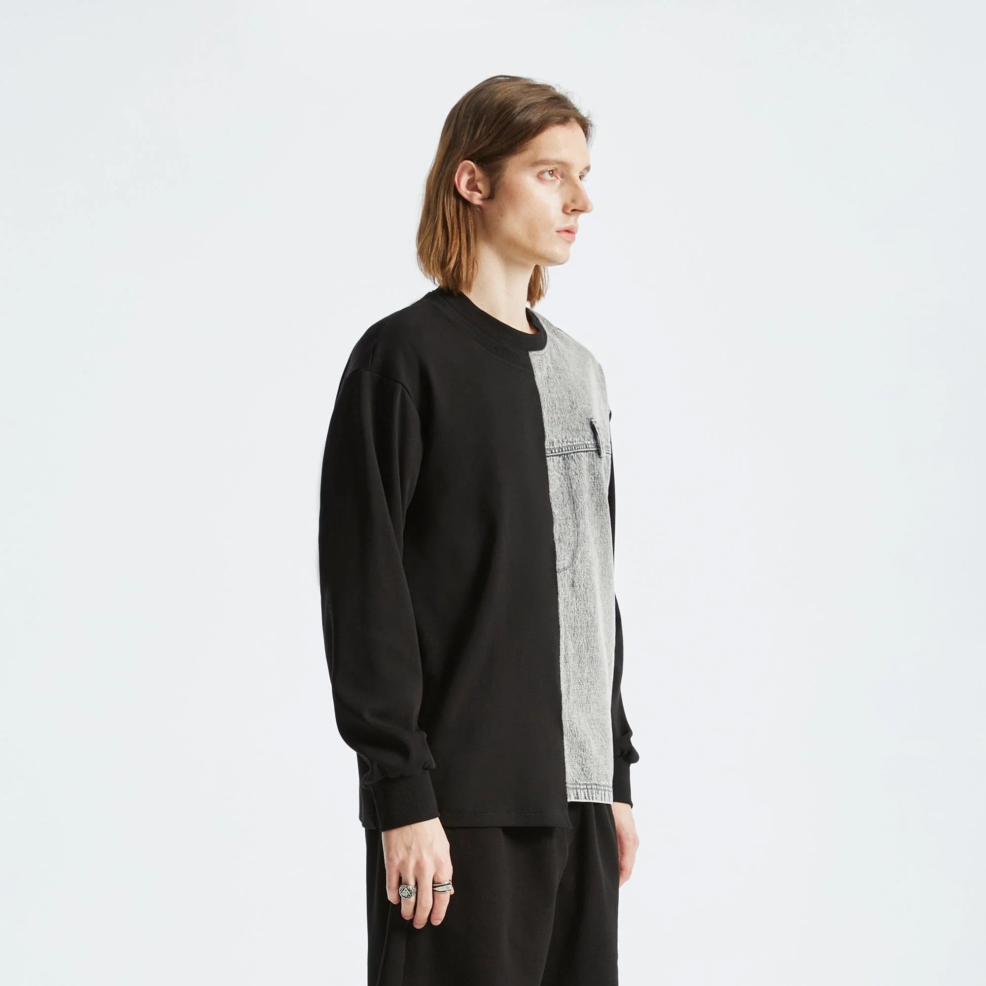 ORGANIC EMOTION Denim Spliced Long-Sleeve Tee