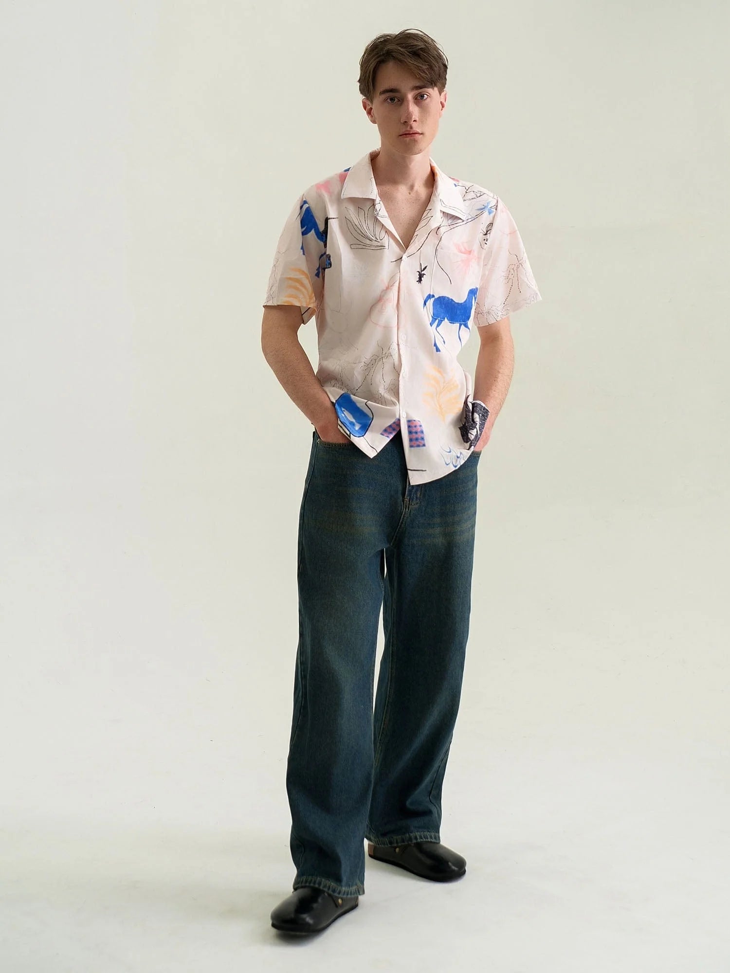 WIID Doodle Sketch Full-Print Cuban Half Shirt