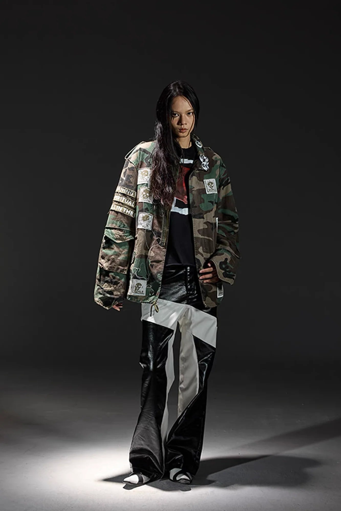 NOTHINGNESS WORLD Slogan Patchwork Multi-Pocket Utility Jacket