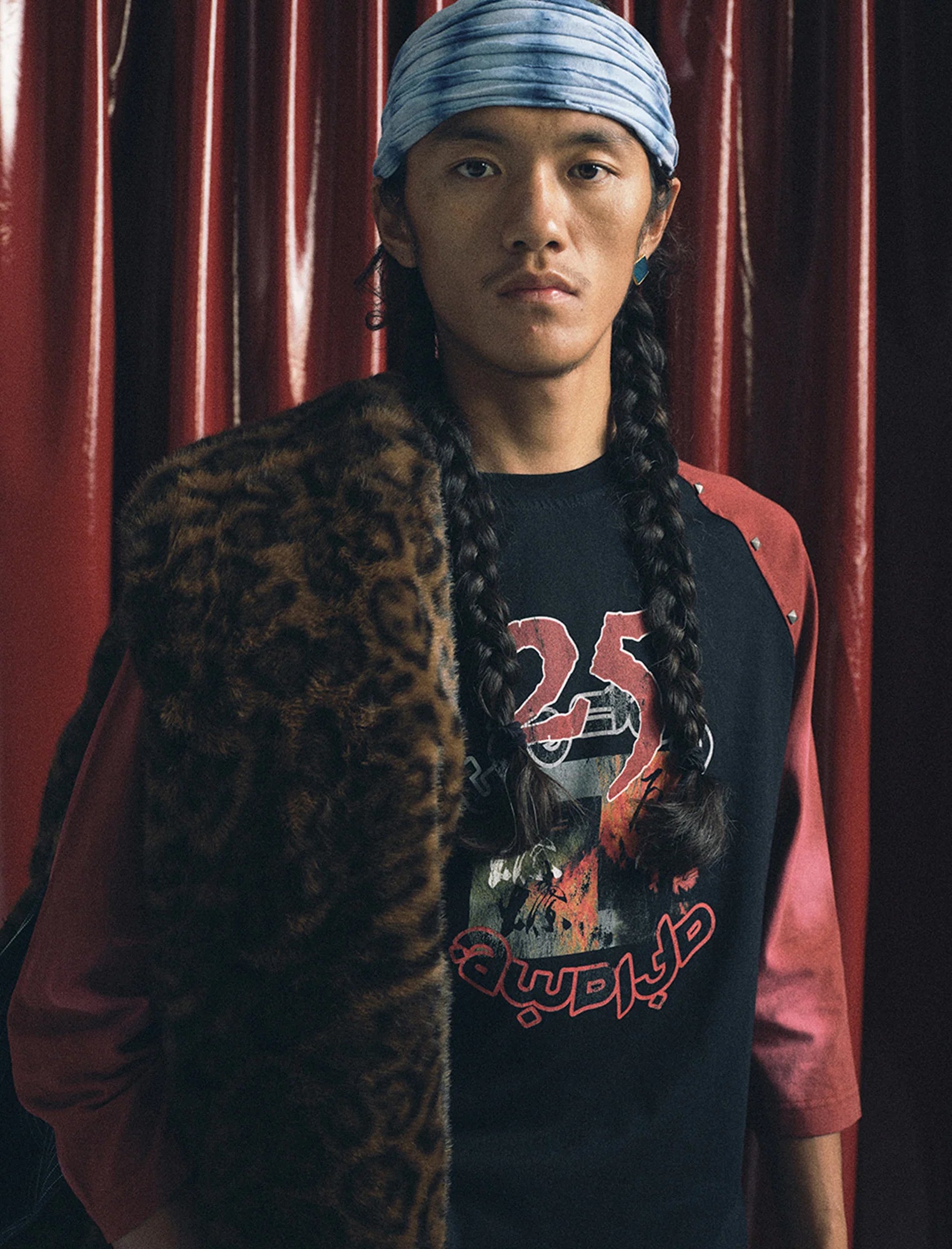 TRECLUB Studded Raglan Graphic 3/4 Sleeve Tee