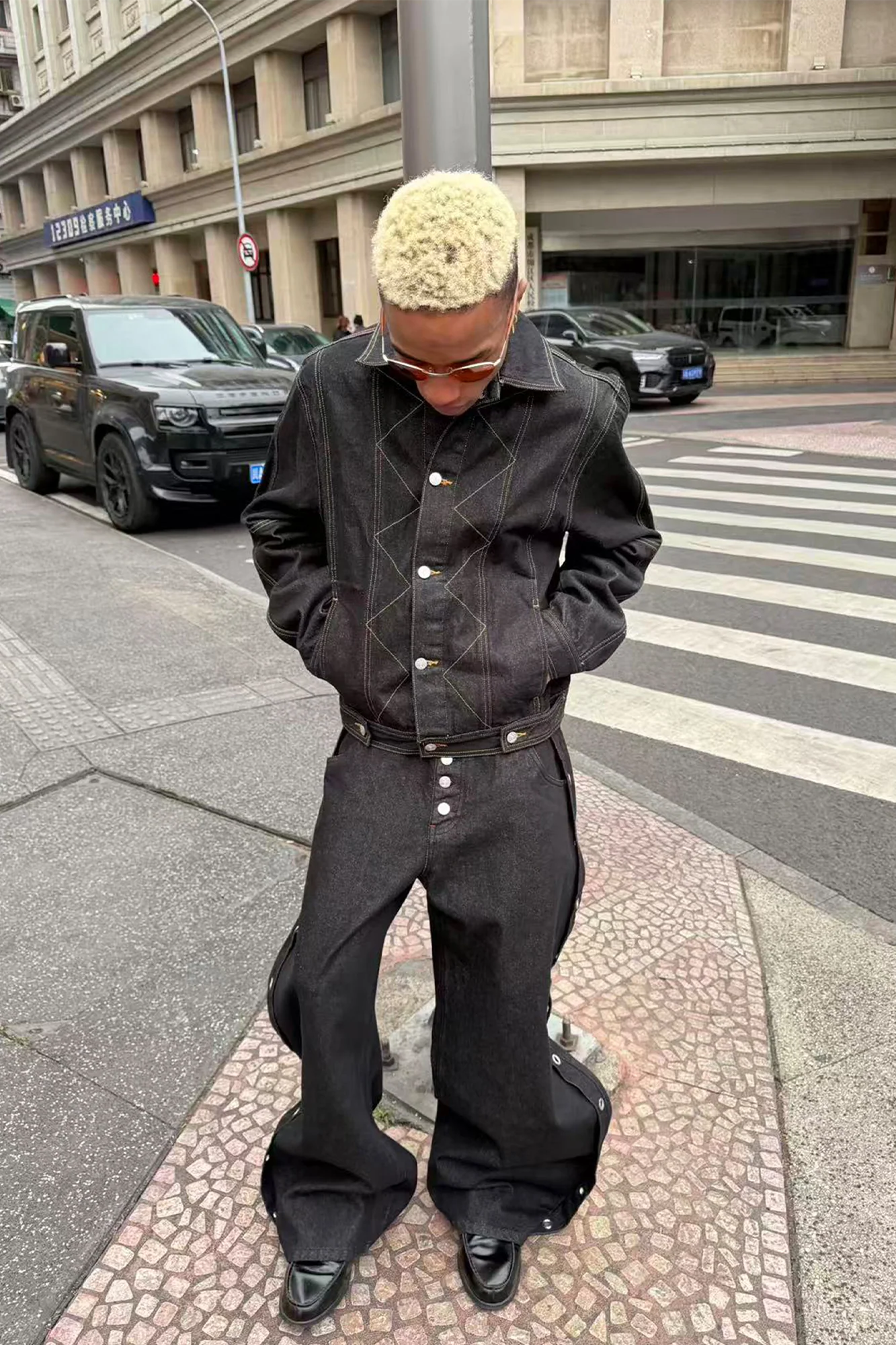 STEEPC Reversed-Panel Raw Denim Cropped Jacket