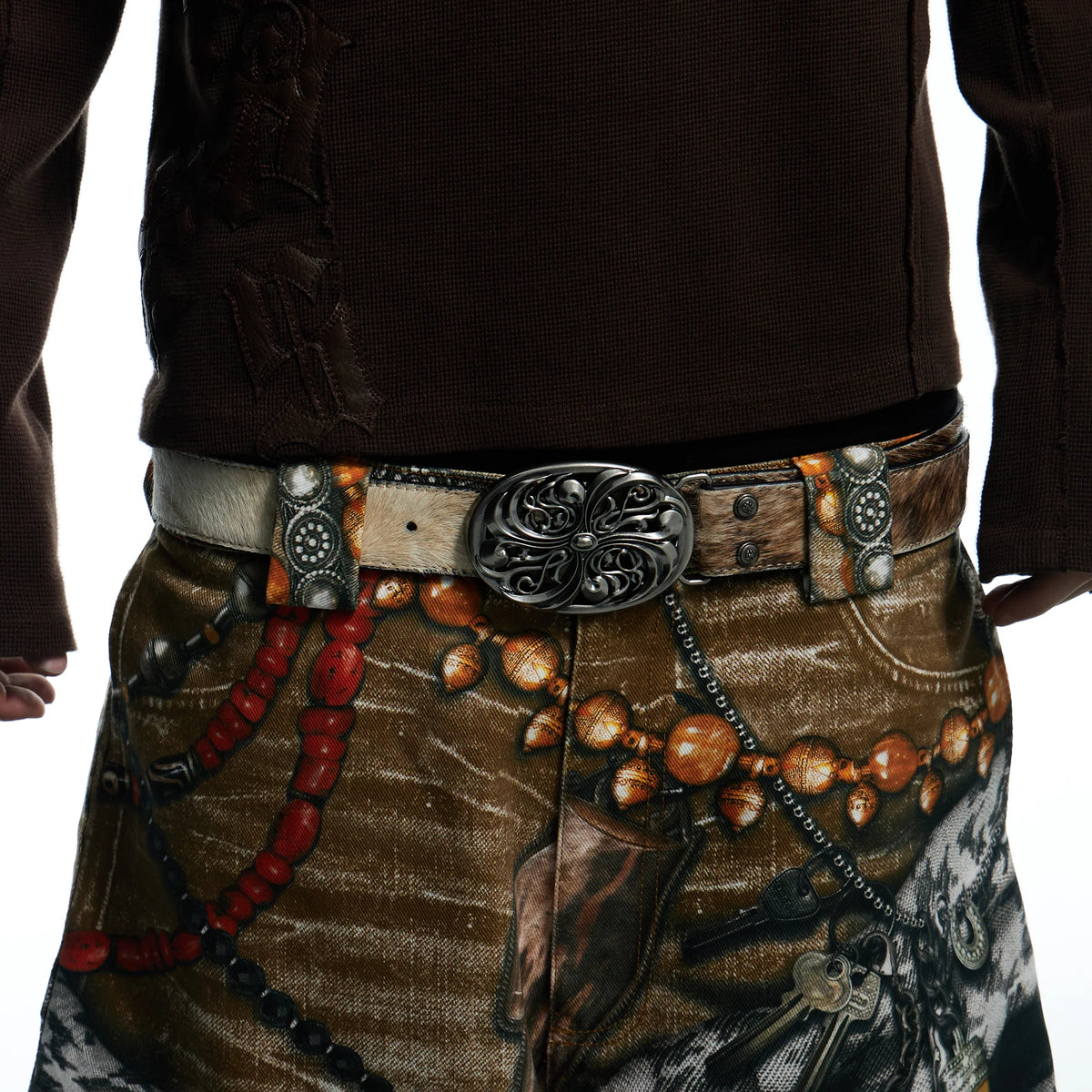 DND4DES Filigree Buckle Horsehair Leather Belt