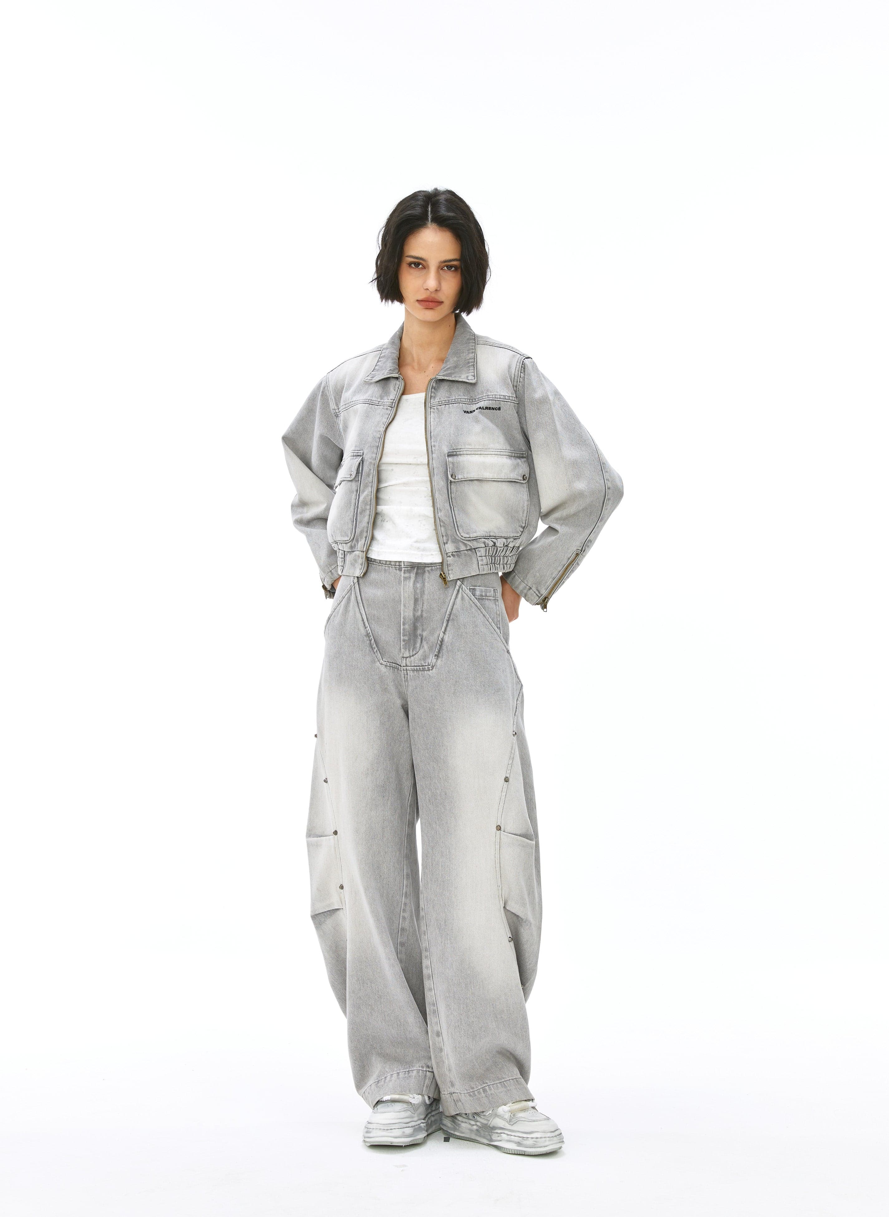VANN VALRENCE Washed Riveted Curved-Seam Denim Pants
