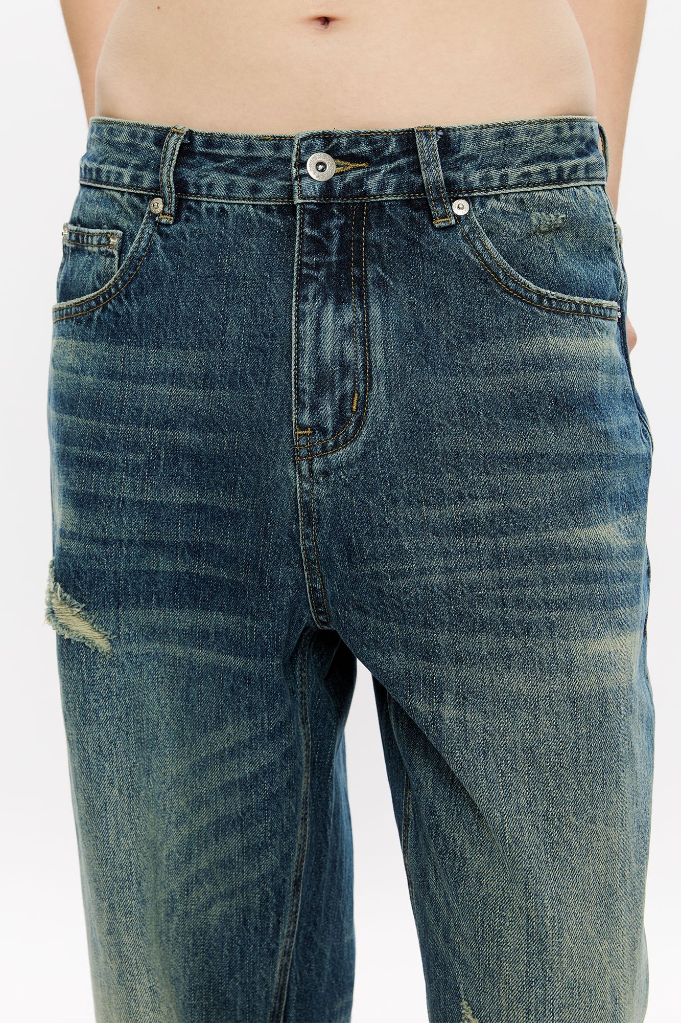 KREATE Whisker Washed Straight-Leg Jeans