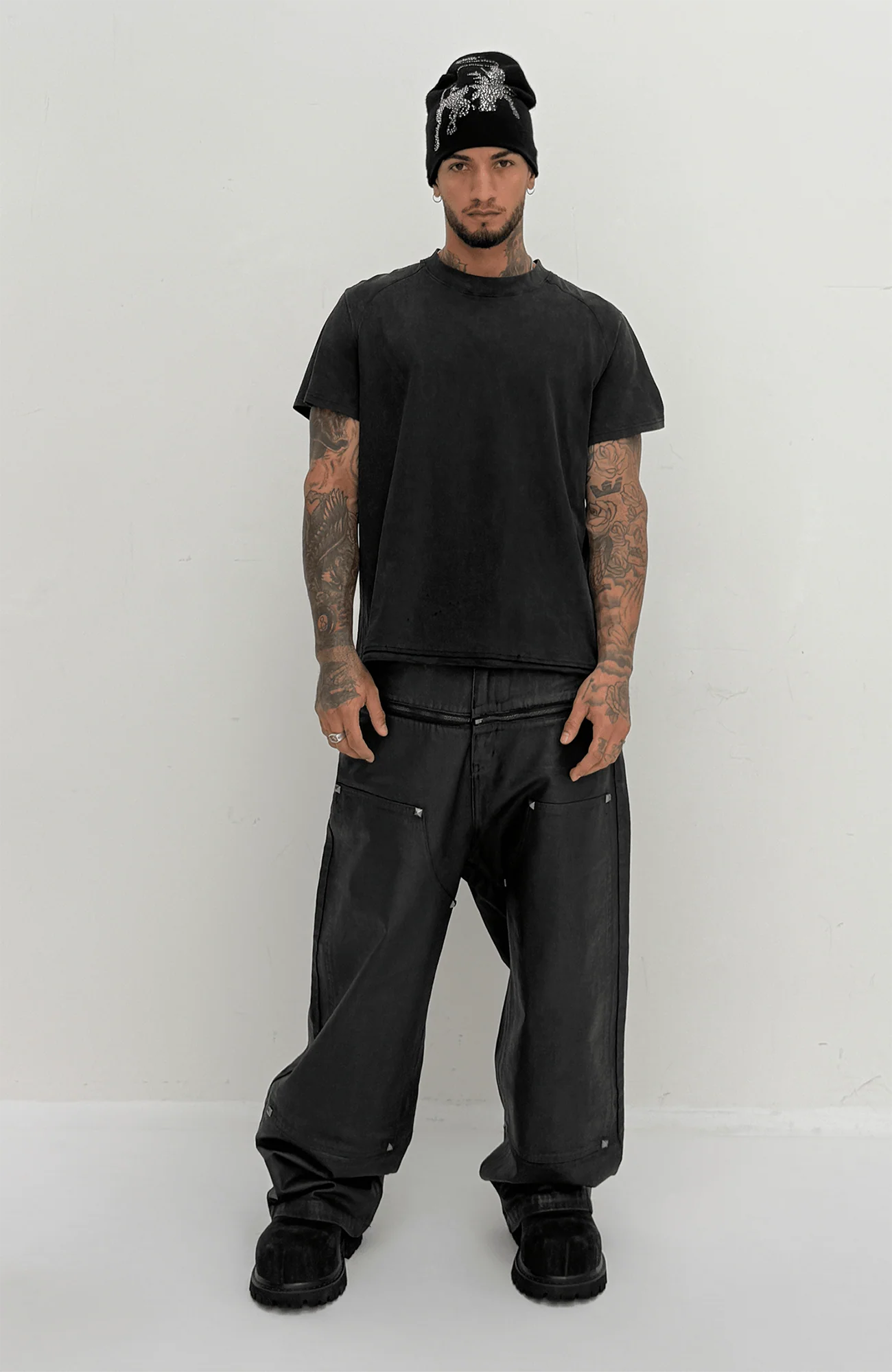 TECNINEGROUP Waxed Double-Knee Diamond Pockets Jeans