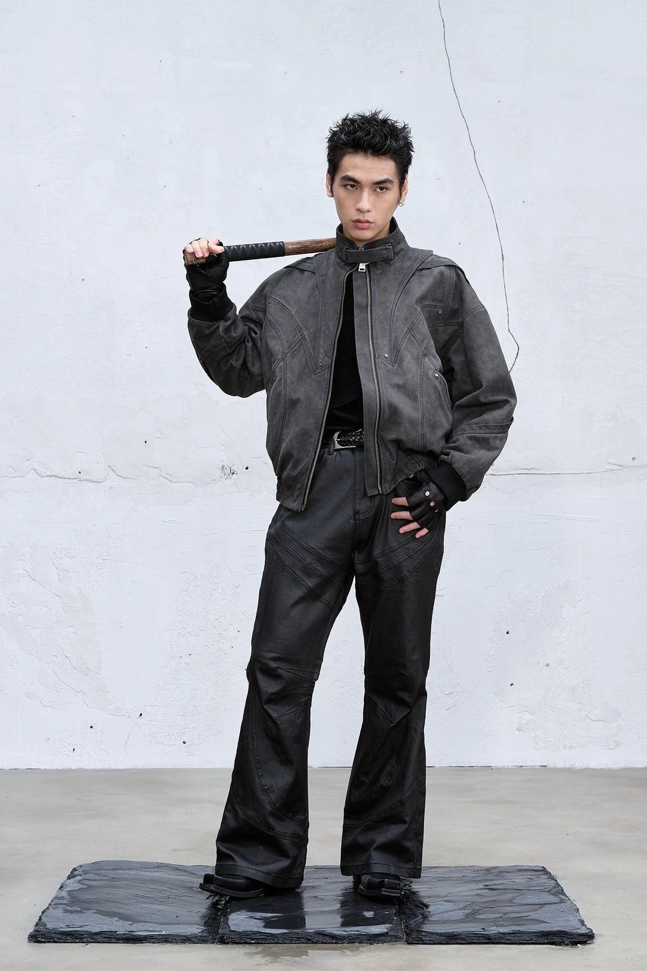 CATSSTAC Deconstructed Faded Wash Dual-Zipper Jacket