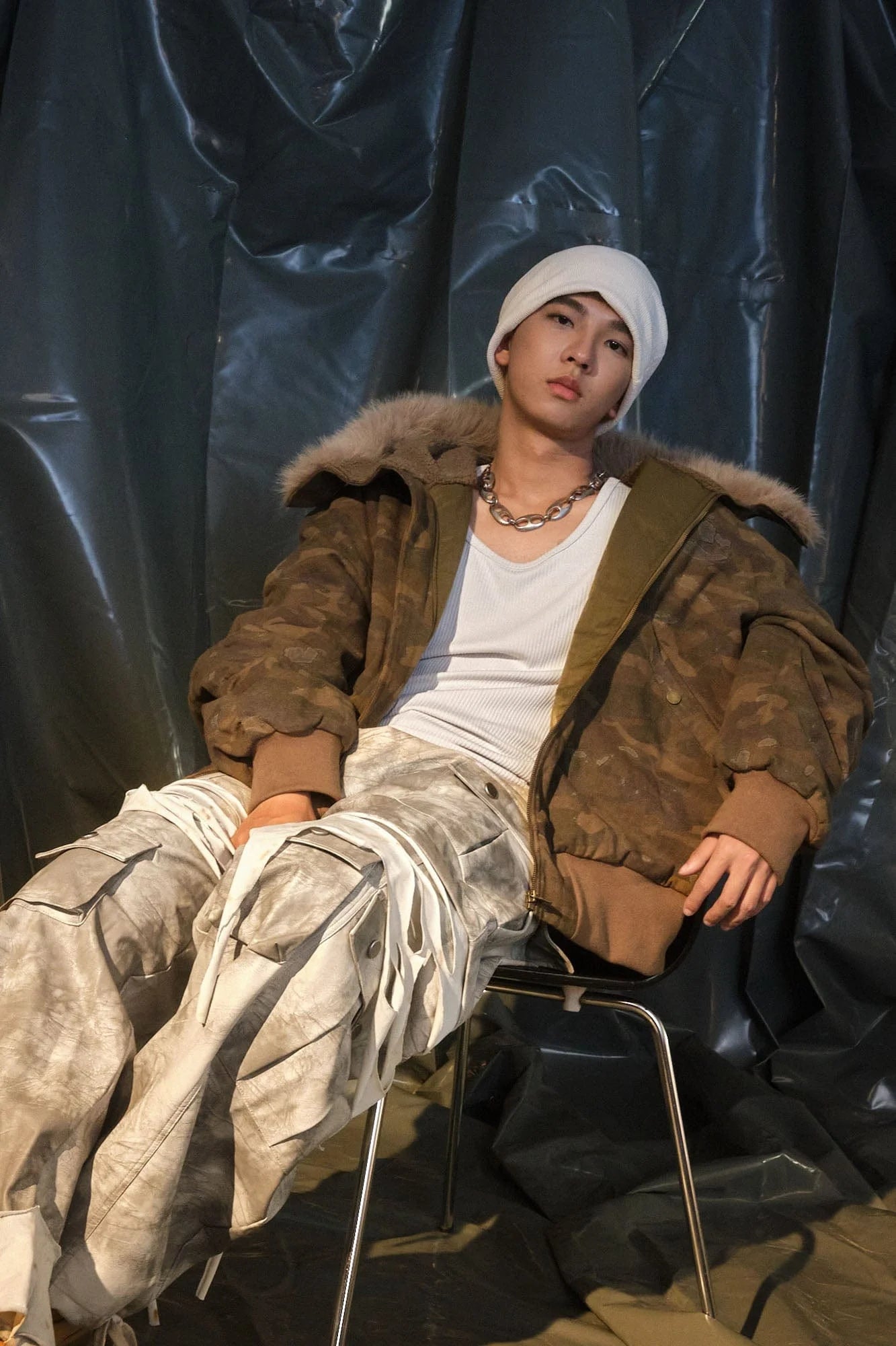 RECOVER ZONE Camo Faux-Fur Collar Bomber Jacket