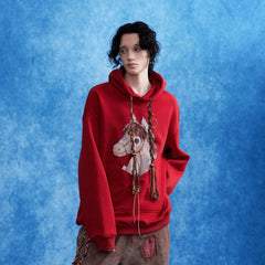 OIPWORD Envelope Pocket Pony Graphic Hoodie